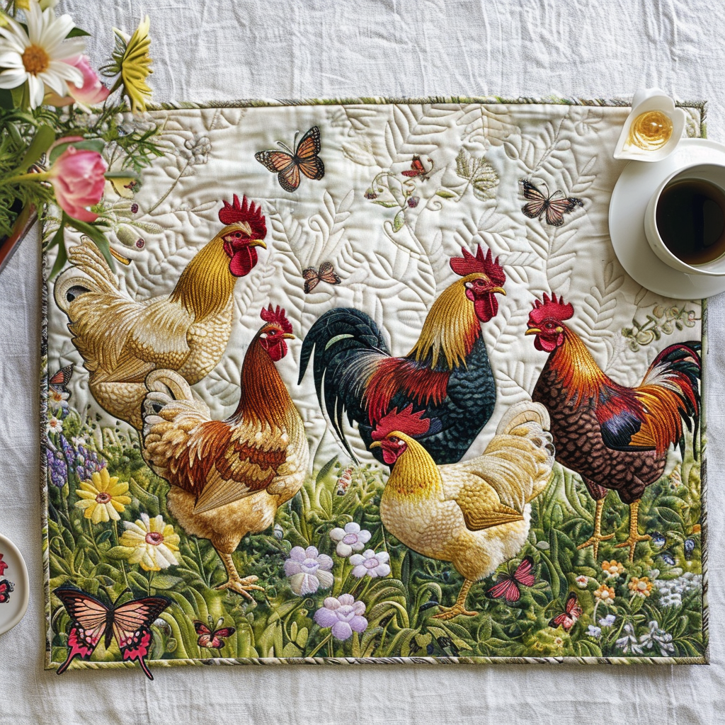 Charming Chickens and Floral Quilted Placemat NCU0TL071