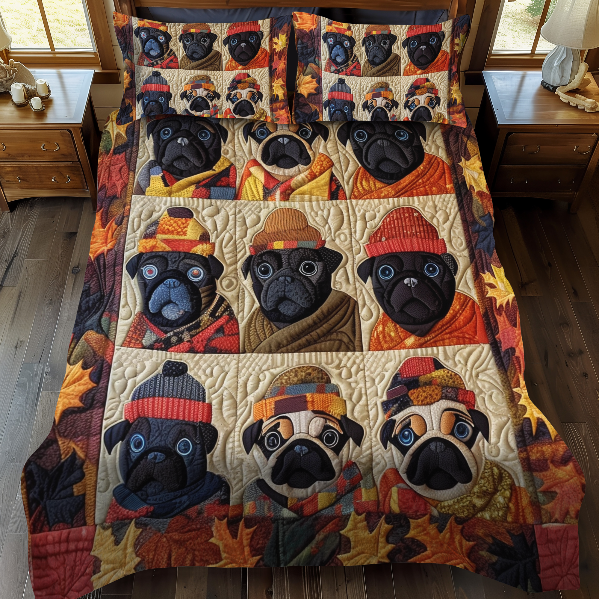 Charming Pugs 3-Piece Quilted Bedding Set NCU0VL097