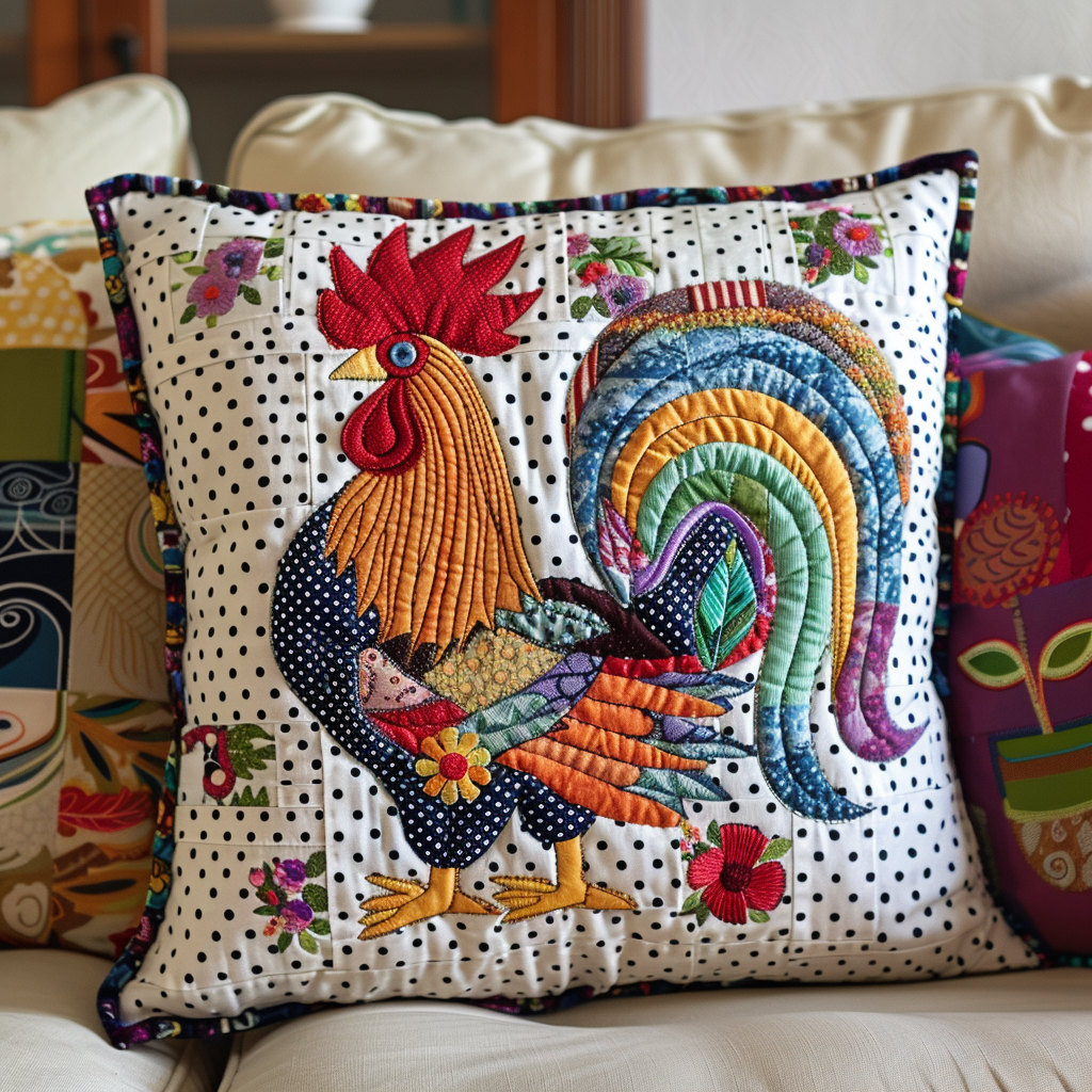 Charming Rooster Quilted Pillow Case NCU0PT304