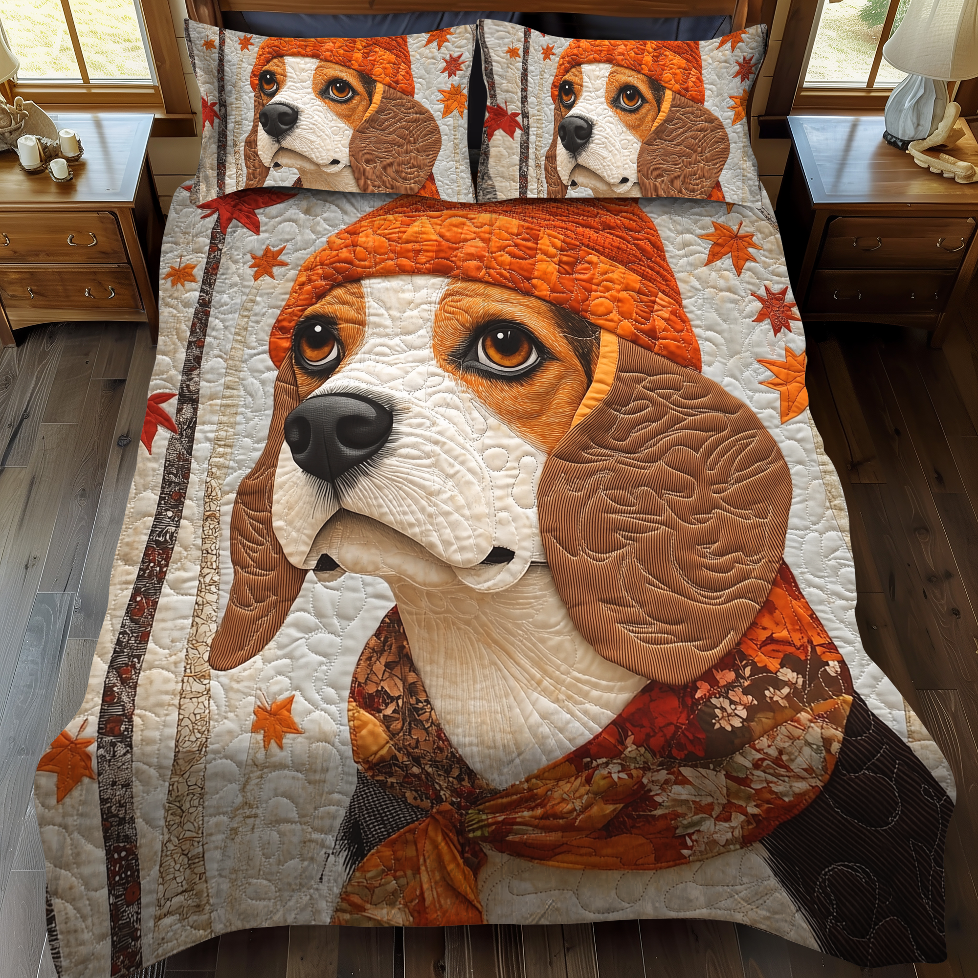 Charming Beagle 3-Piece Quilted Bedding Set NCU0VL412