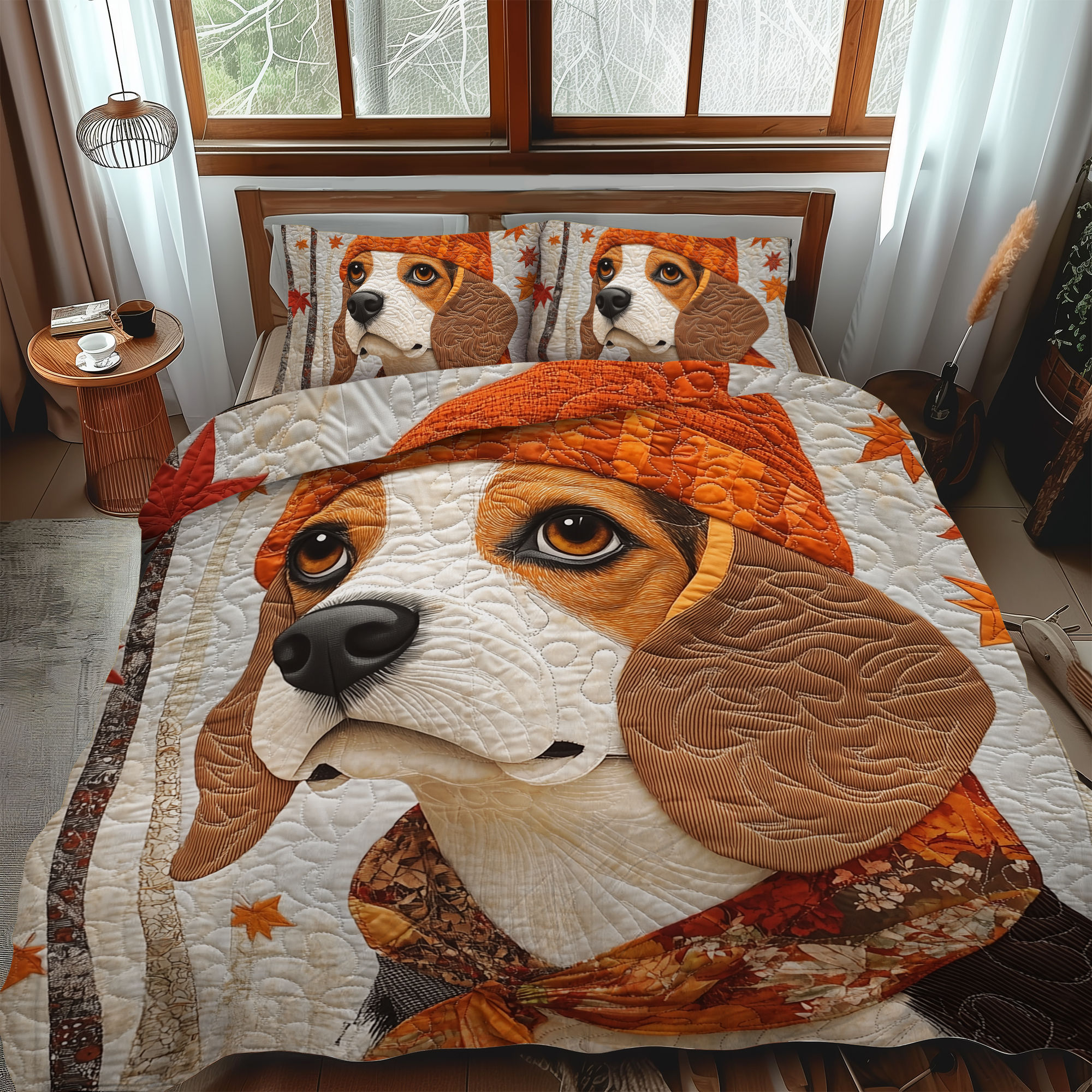 Charming Beagle 3-Piece Quilted Bedding Set NCU0VL412