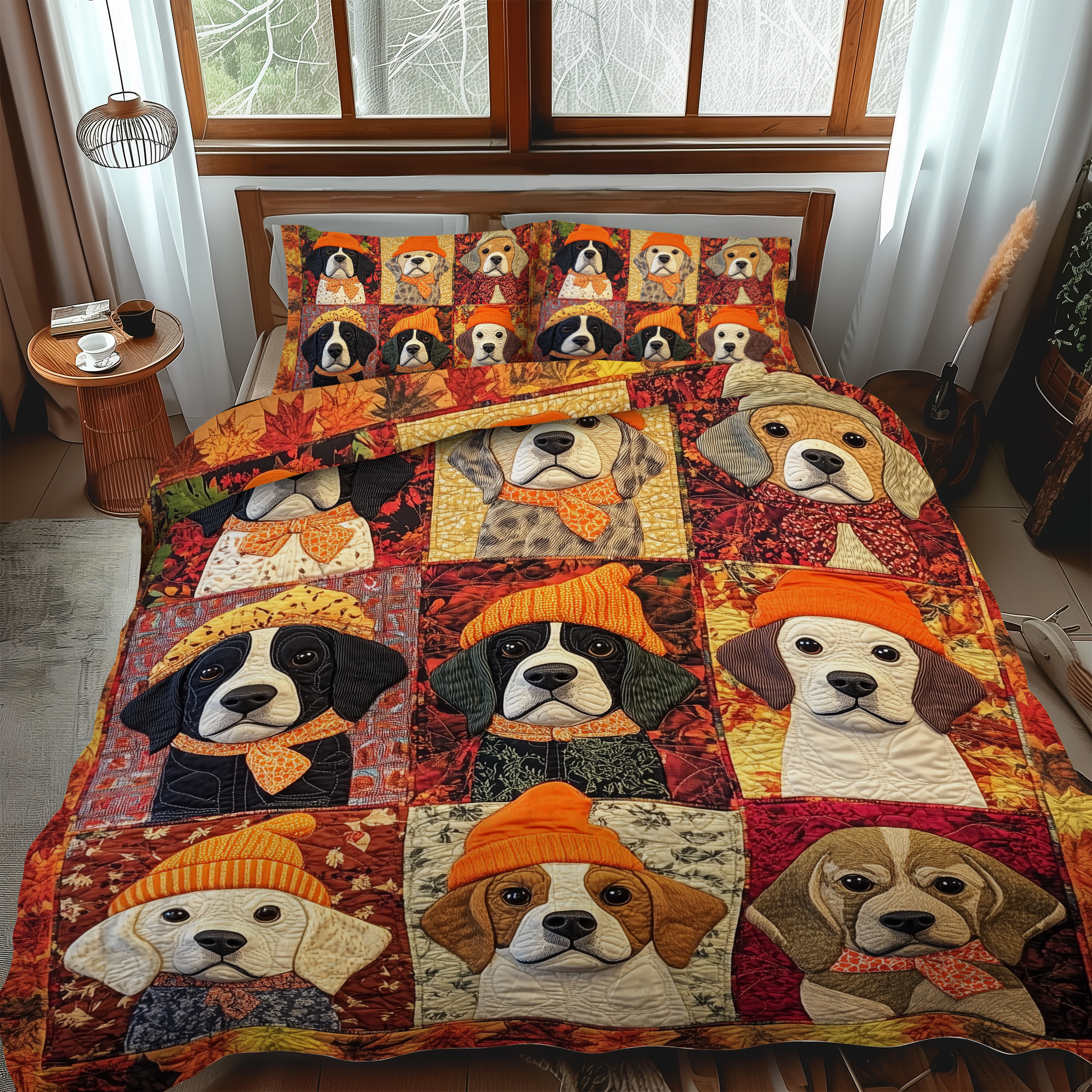 Charming Beagle 3-Piece Quilted Bedding Set NCU0VL422