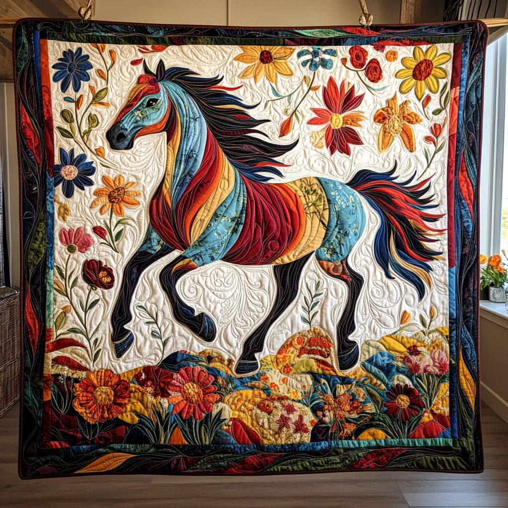 Charming Colorful Horse Quilted Blanket NCU0PD538