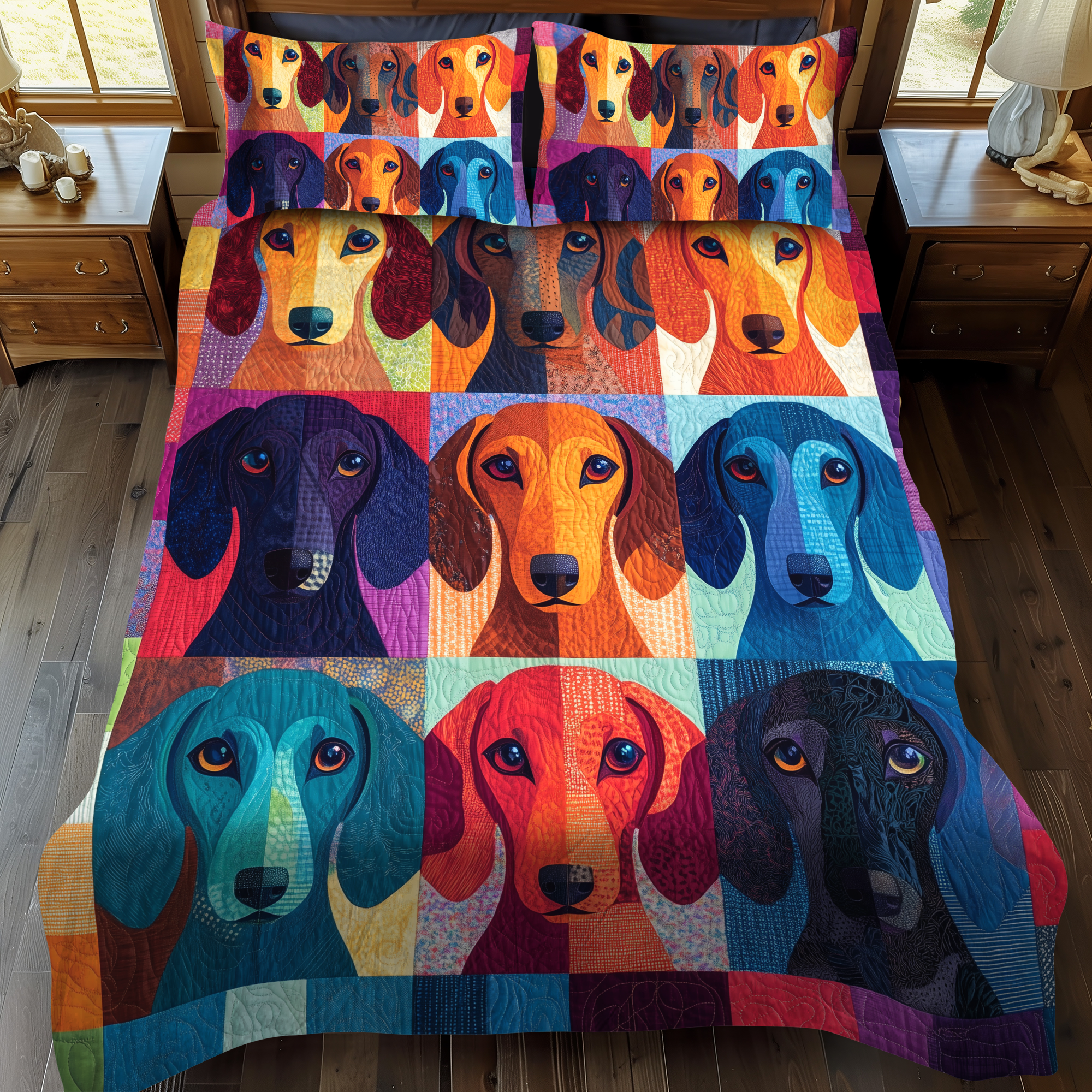 Charming Dachshund 3-Piece Quilted Bedding Set NCU0VL436