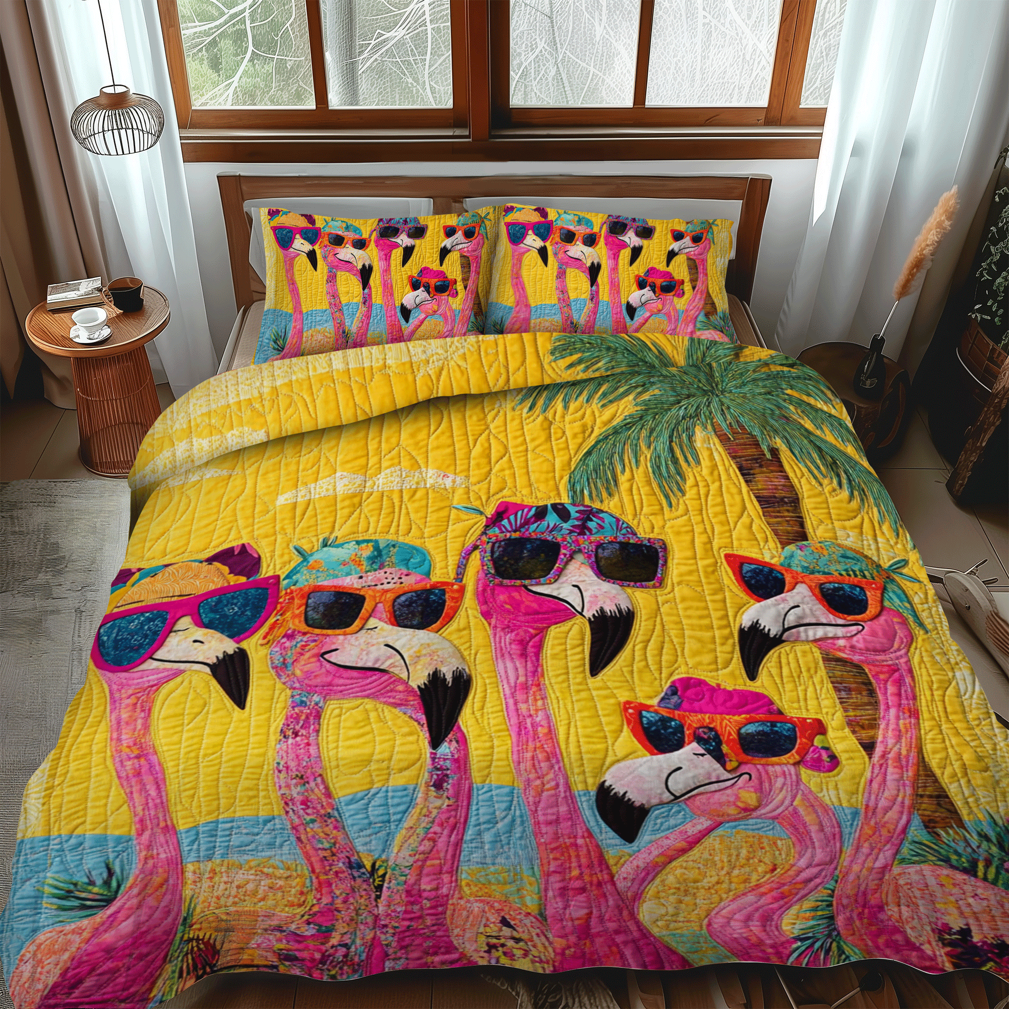 Charming Flamingo 3-Piece Quilted Bedding Set NCU0PD498