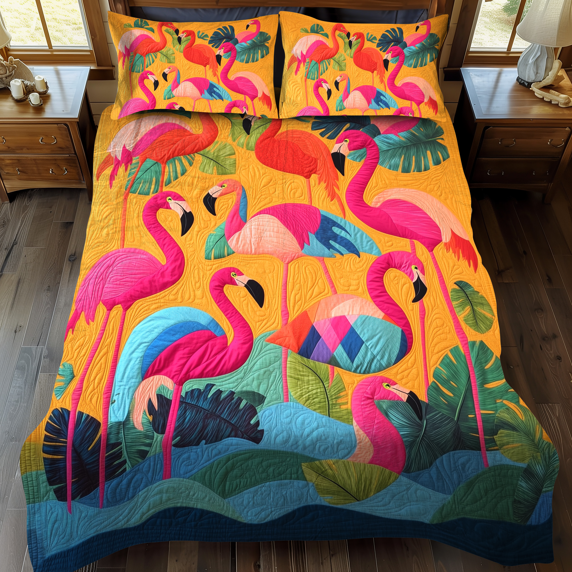 Charming Flamingo 3-Piece Quilted Bedding Set NCU0VL456