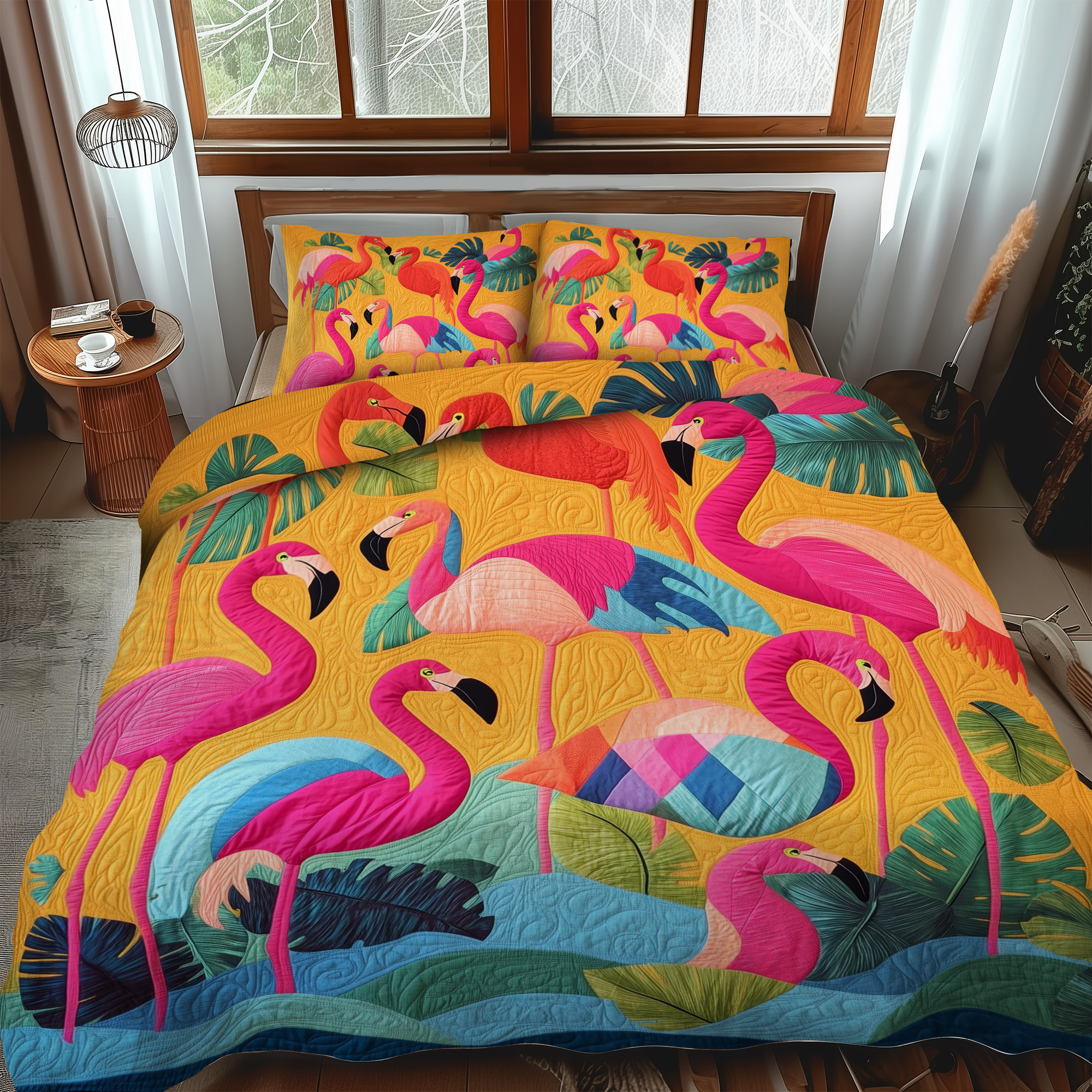 Charming Flamingo 3-Piece Quilted Bedding Set NCU0VL456