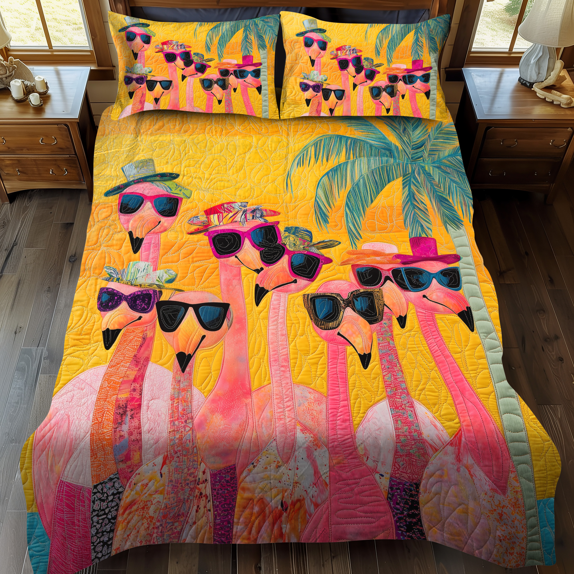 Charming Flamingo 3-Piece Quilted Bedding Set NCU0VL466