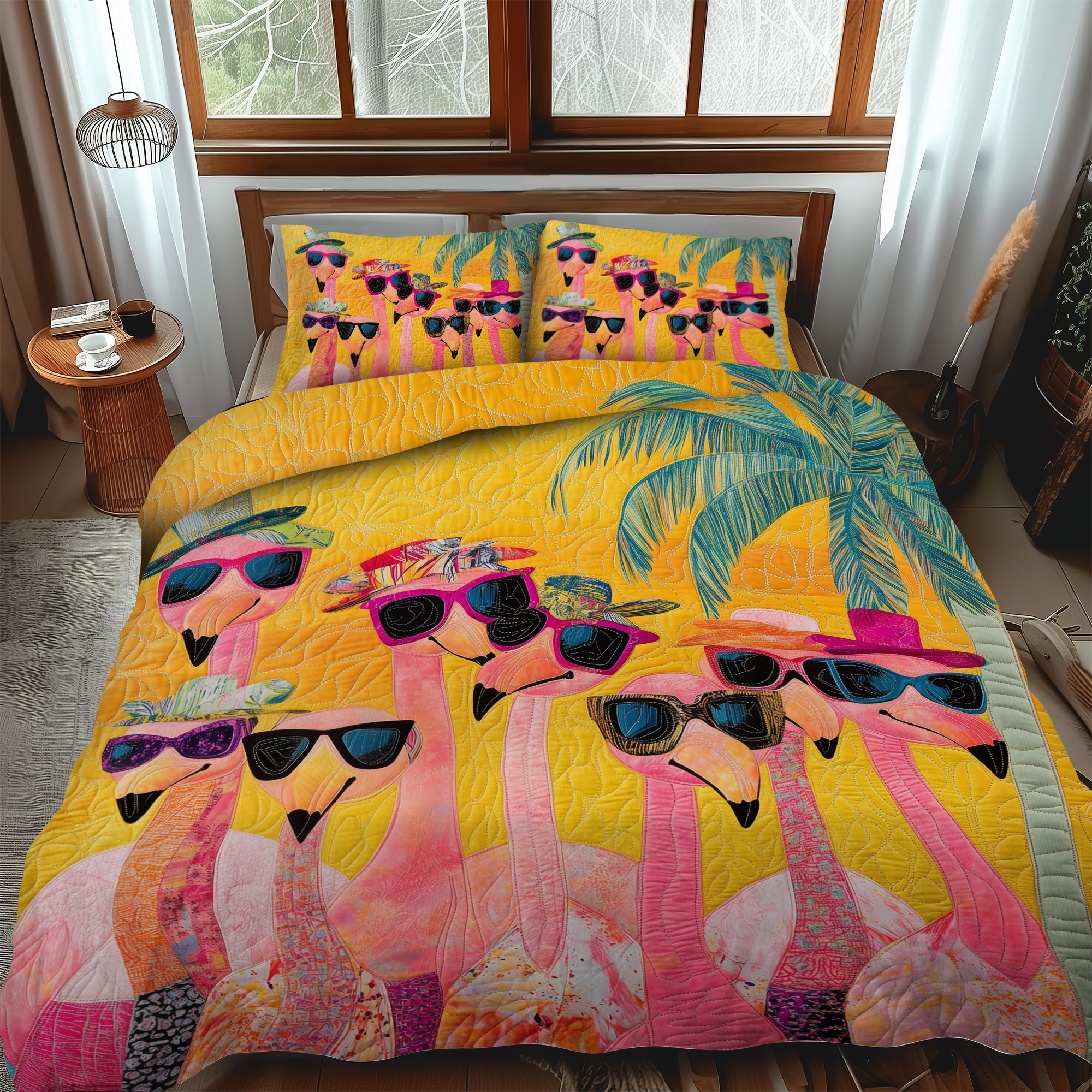 Charming Flamingo 3-Piece Quilted Bedding Set NCU0VL466