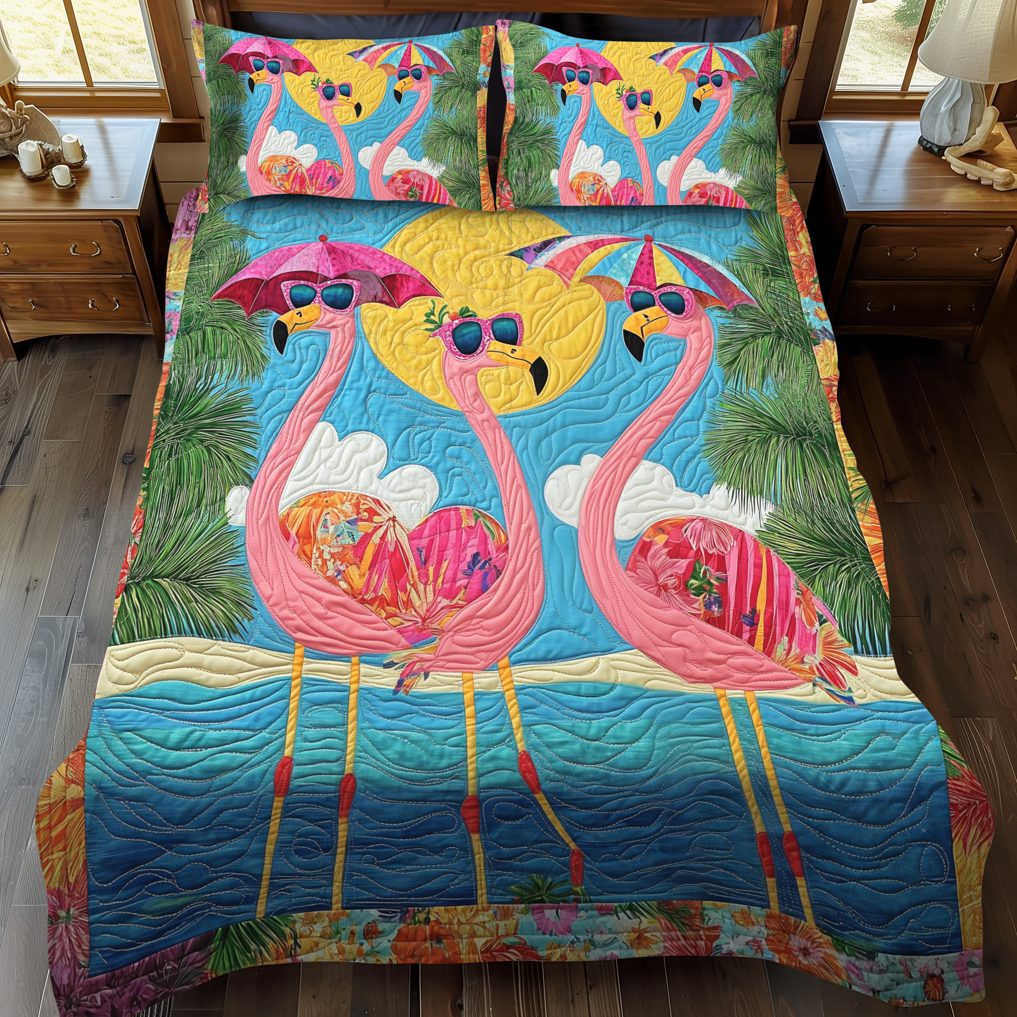 Charming Flamingo 3-Piece Quilted Bedding Set NCU0VL565