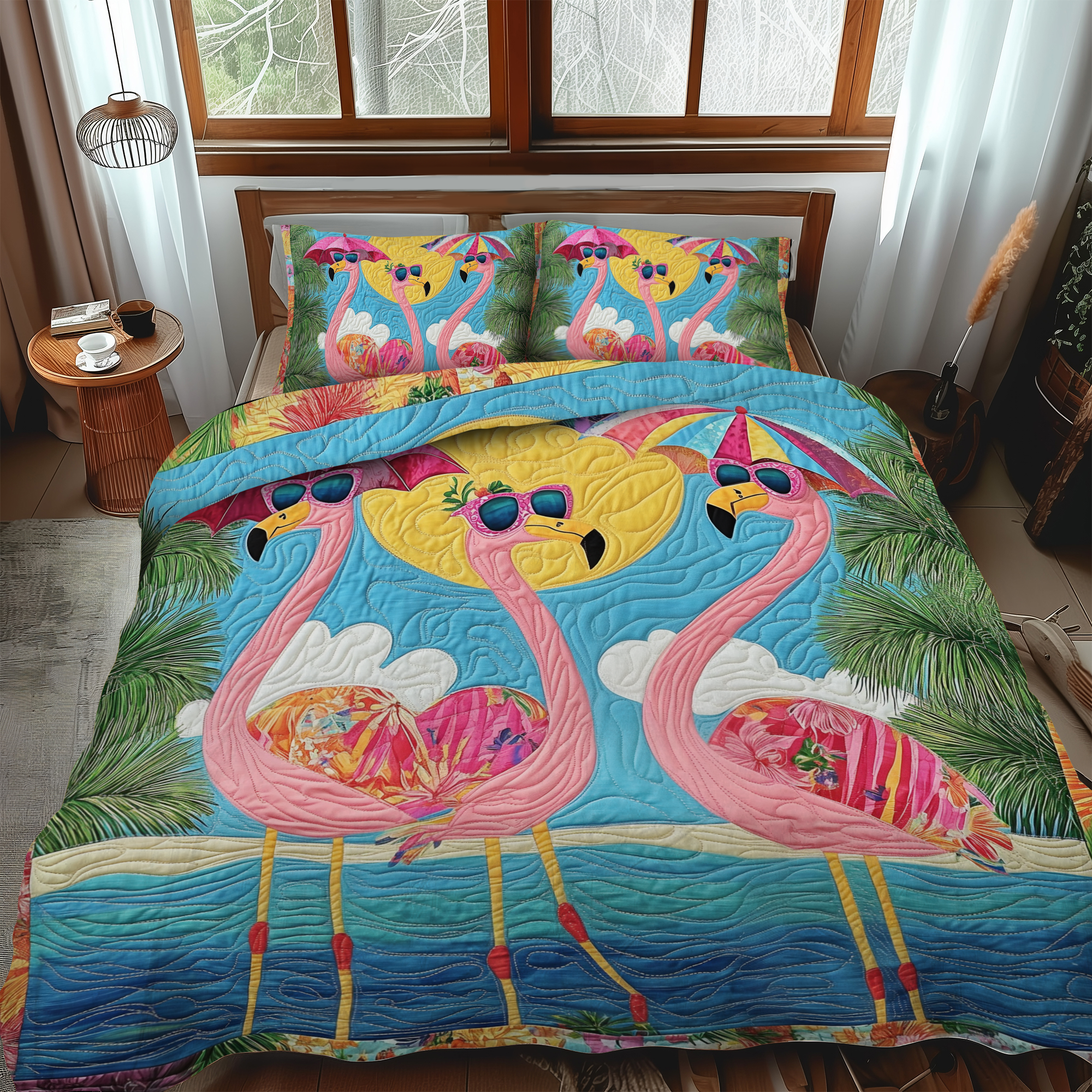 Charming Flamingo 3-Piece Quilted Bedding Set NCU0VL565