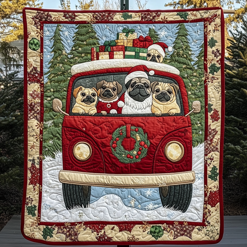 Charming Pug Faces Quilted Blanket NCU0DK1392