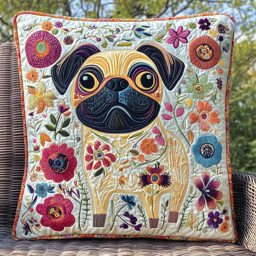 Charming Pug Quilted Pillow Case NCU0VL371