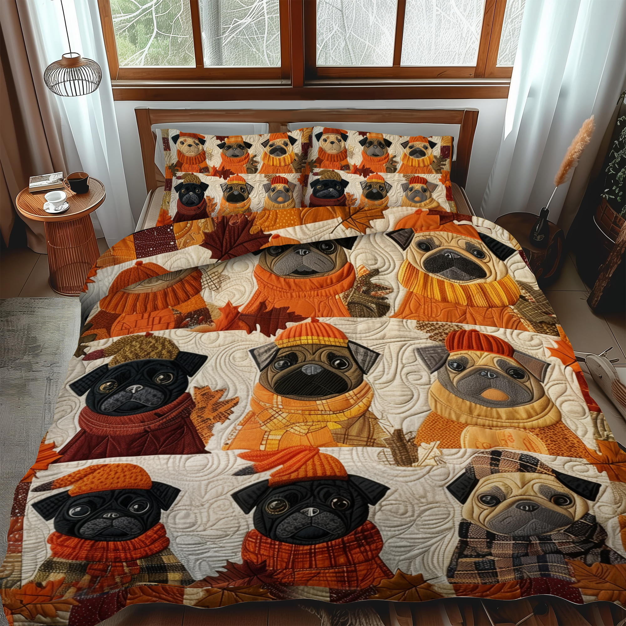 Charming Pugs 3-Piece Quilted Bedding Set NCU0VL305