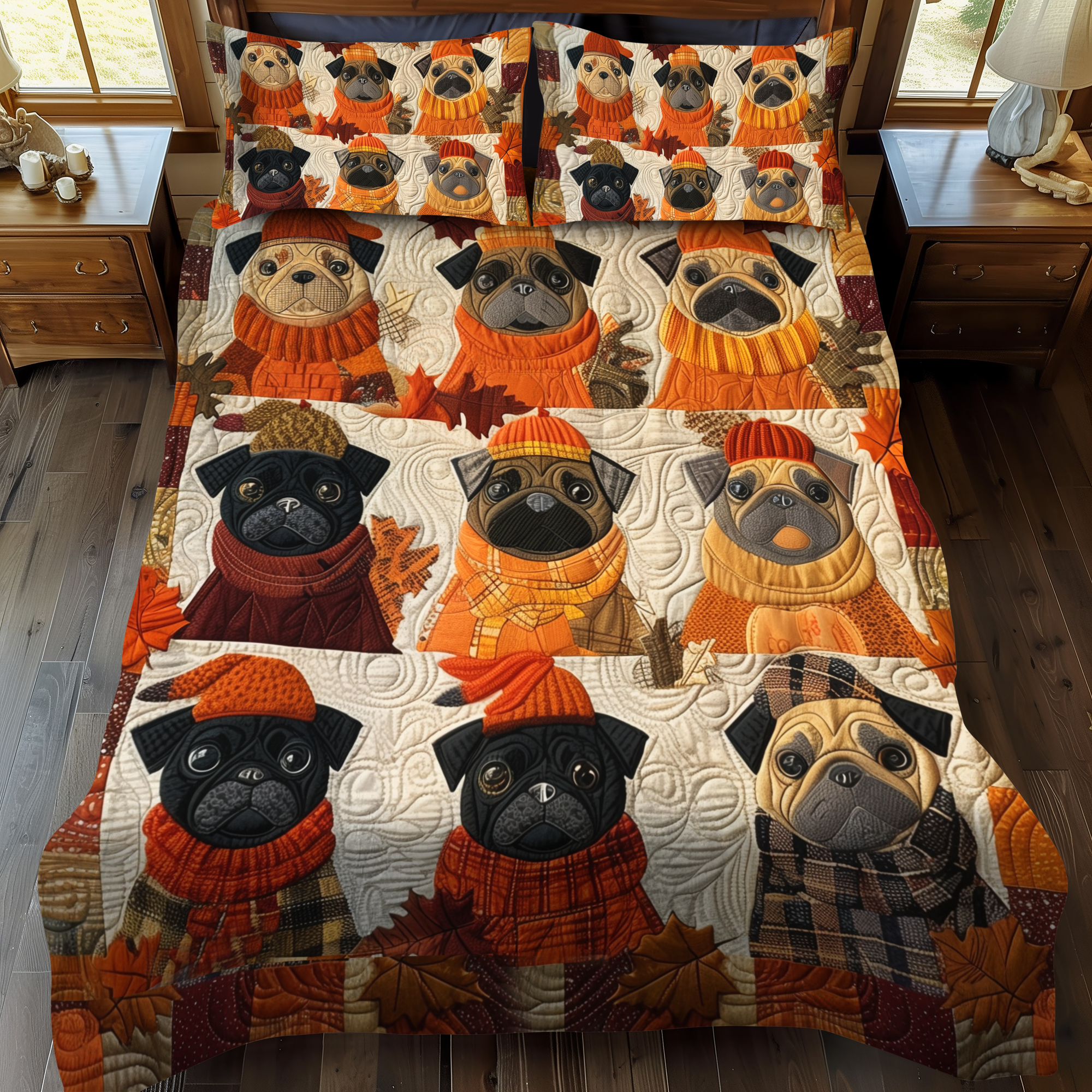 Charming Pugs 3-Piece Quilted Bedding Set NCU0VL305