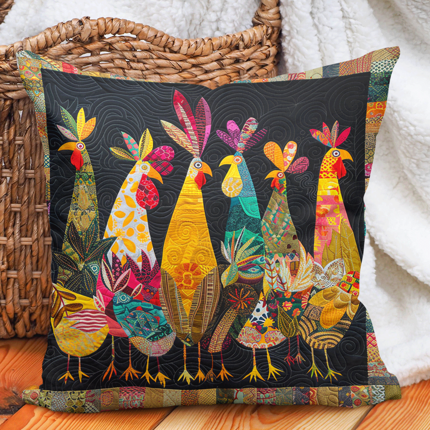 Charming Rooster Quilted Pillow Case NCU0TH1197