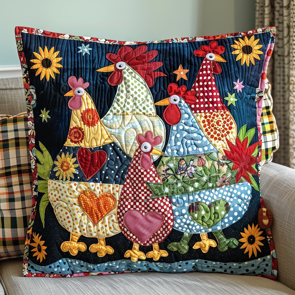 Cheerful Chicken Quilted Pillow Case NCU0TL536