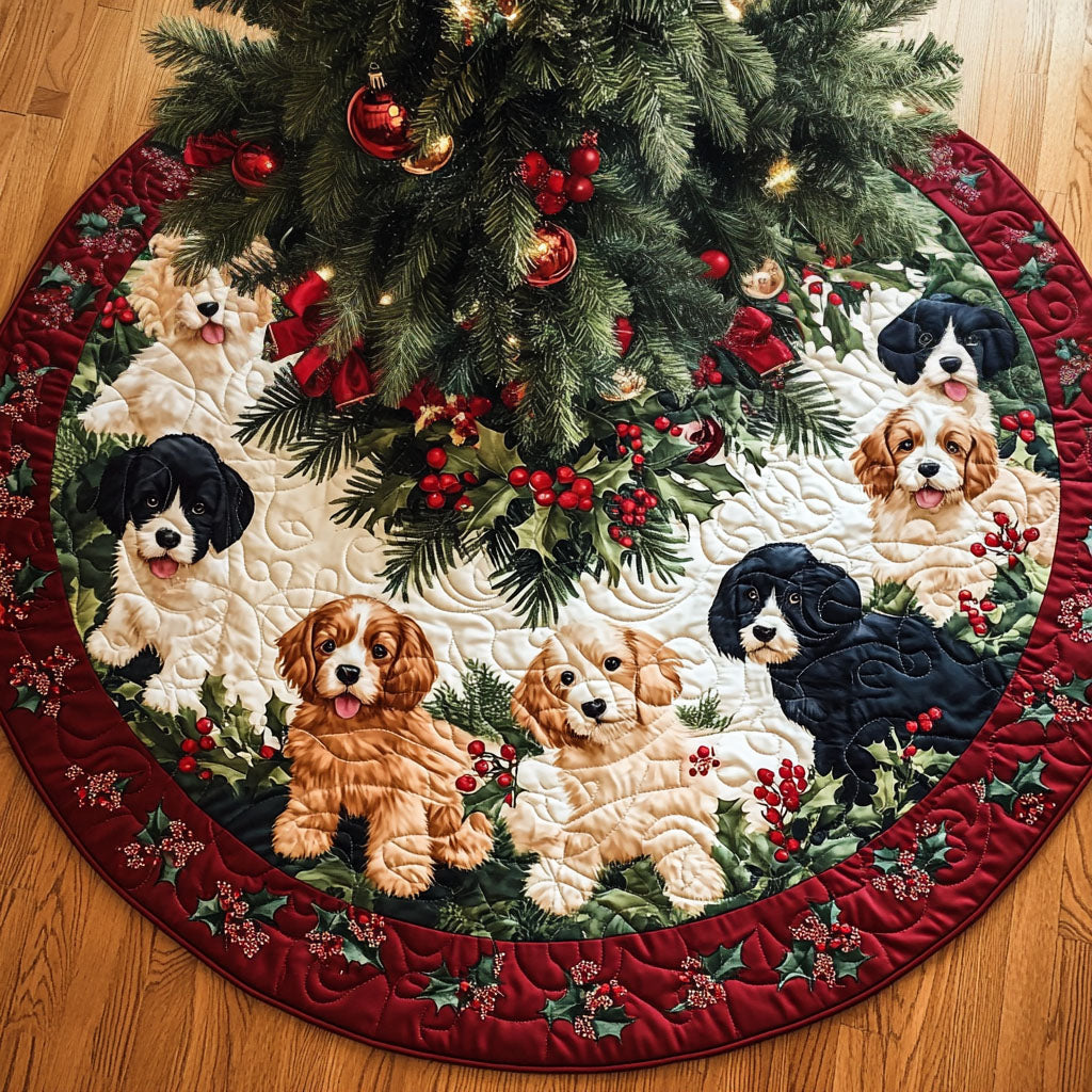 Cheerful Spaniel Quilted Christmas Tree Skirt NCU0PT1654