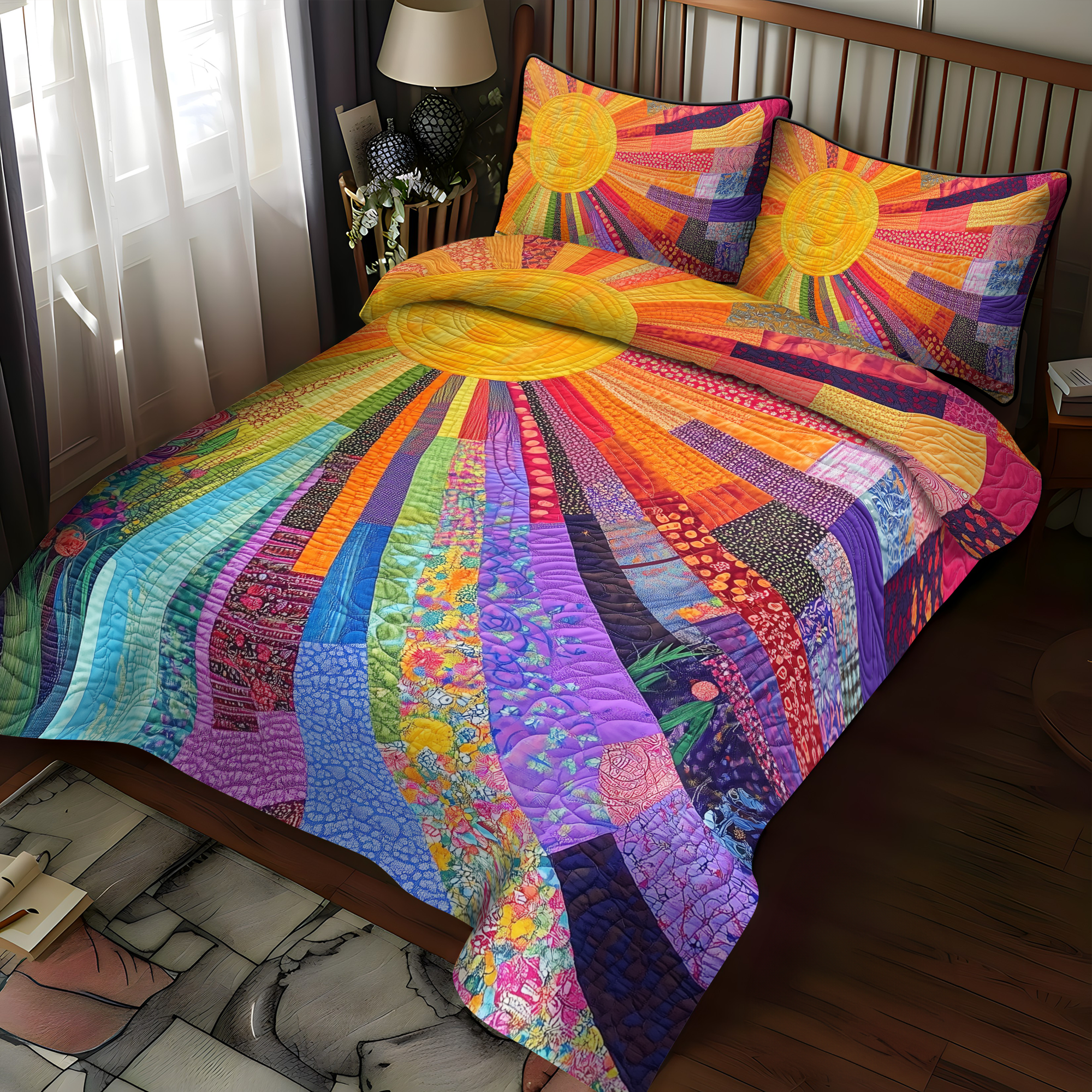 Cheerful Sunshine 3-Piece Quilted Bedding Set NCU0VL690