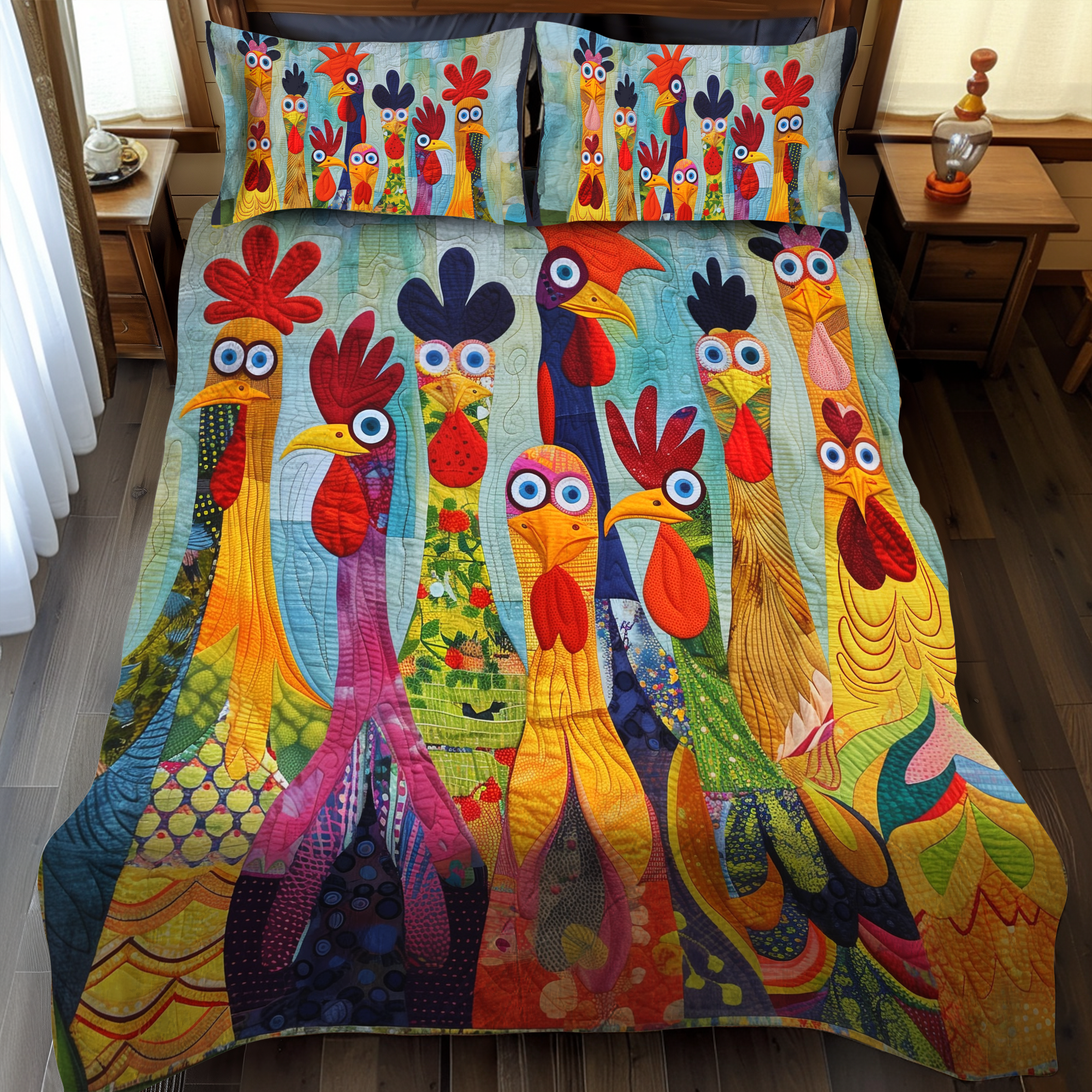 Chicken Vibrant Village 3-Piece Quilted Bedding Set NCU0PT050