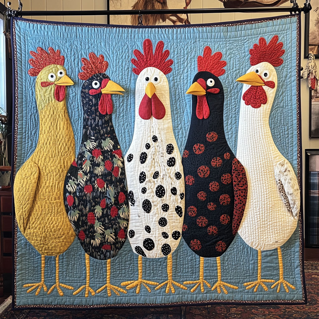 Chickens in Bloom Quilted Blanket NCU0DK419