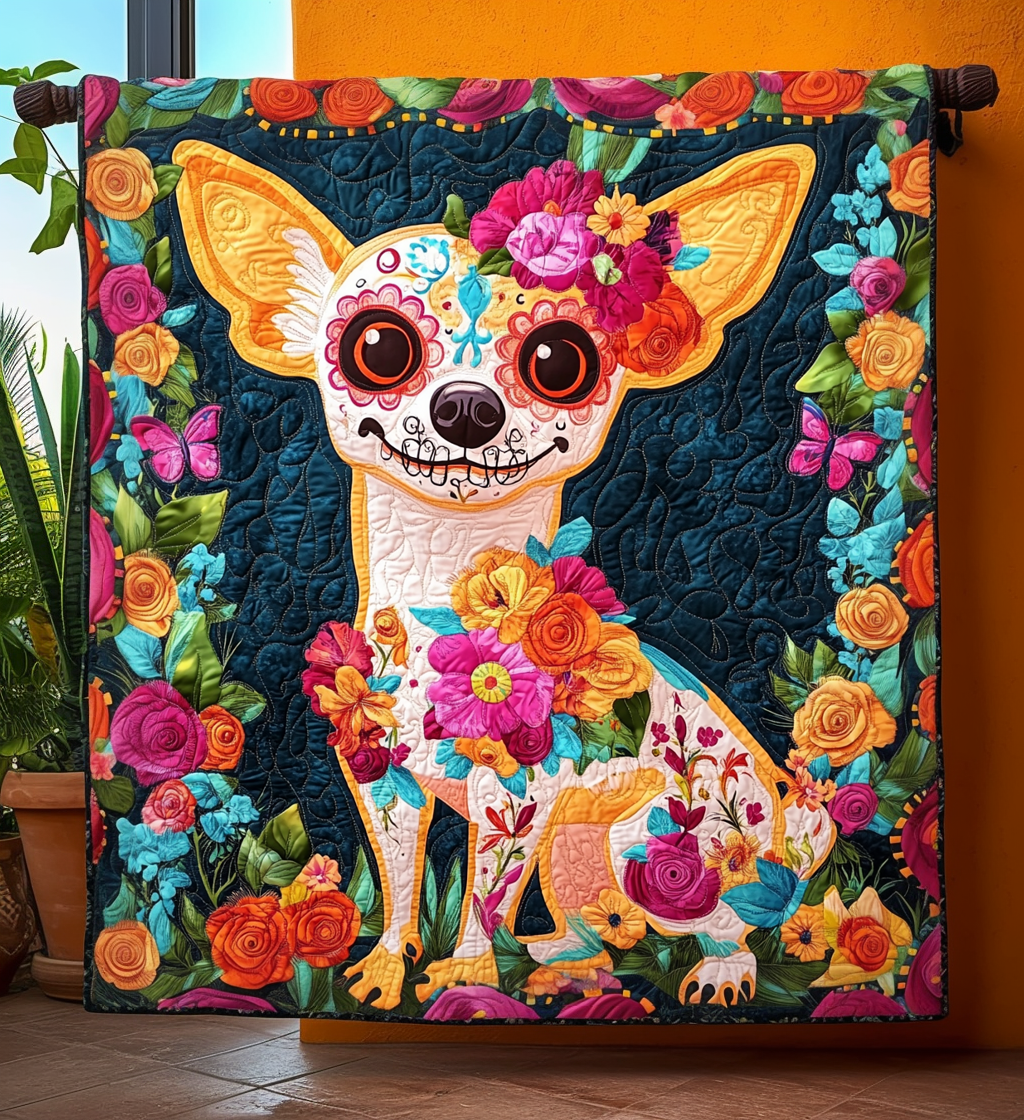 Chihuahua Dia De Los Muertos Quilted Blanket NCU0DV1309