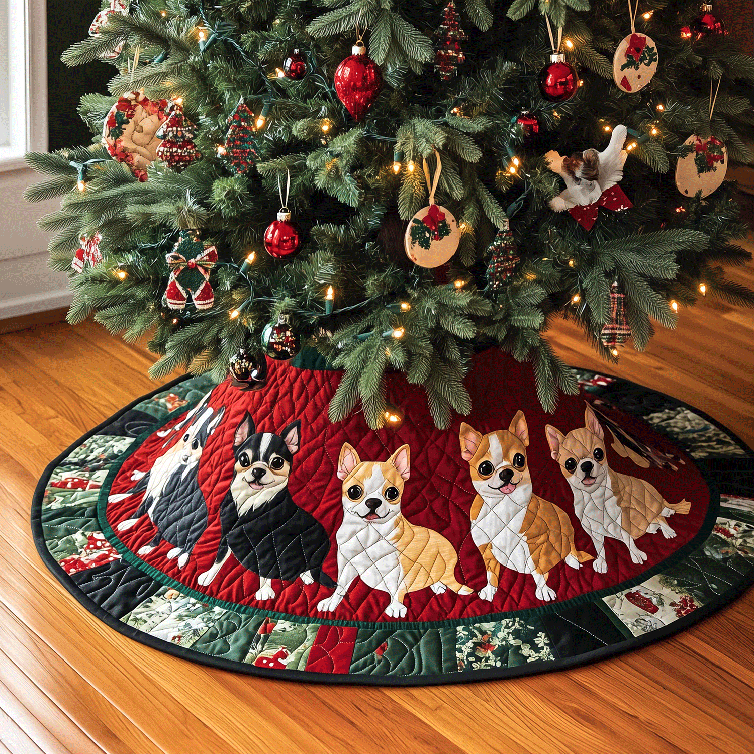 Chihuahua Holiday Quilted Christmas Tree Skirt NCU0TH1991