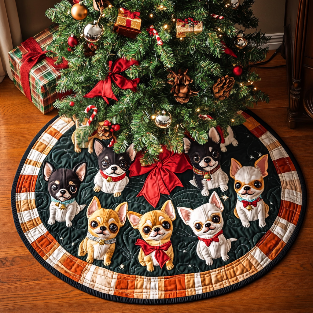 Chihuahua Noel Wishes Chritstmas Quilted Tree Skirt NCU0DV1354