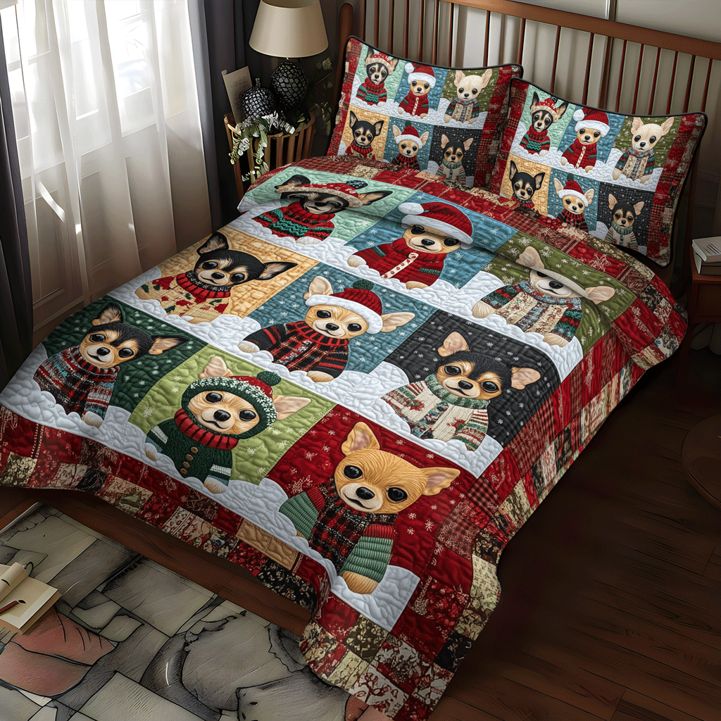 Chihuahua Santa Squad 3-Piece Quilted Bedding Set NCU0TH2041