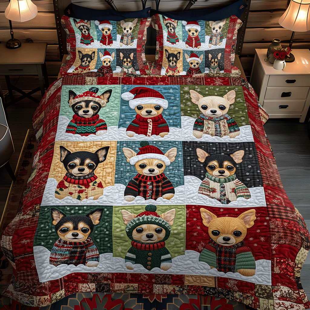 Chihuahua Santa Squad 3-Piece Quilted Bedding Set NCU0TH2041