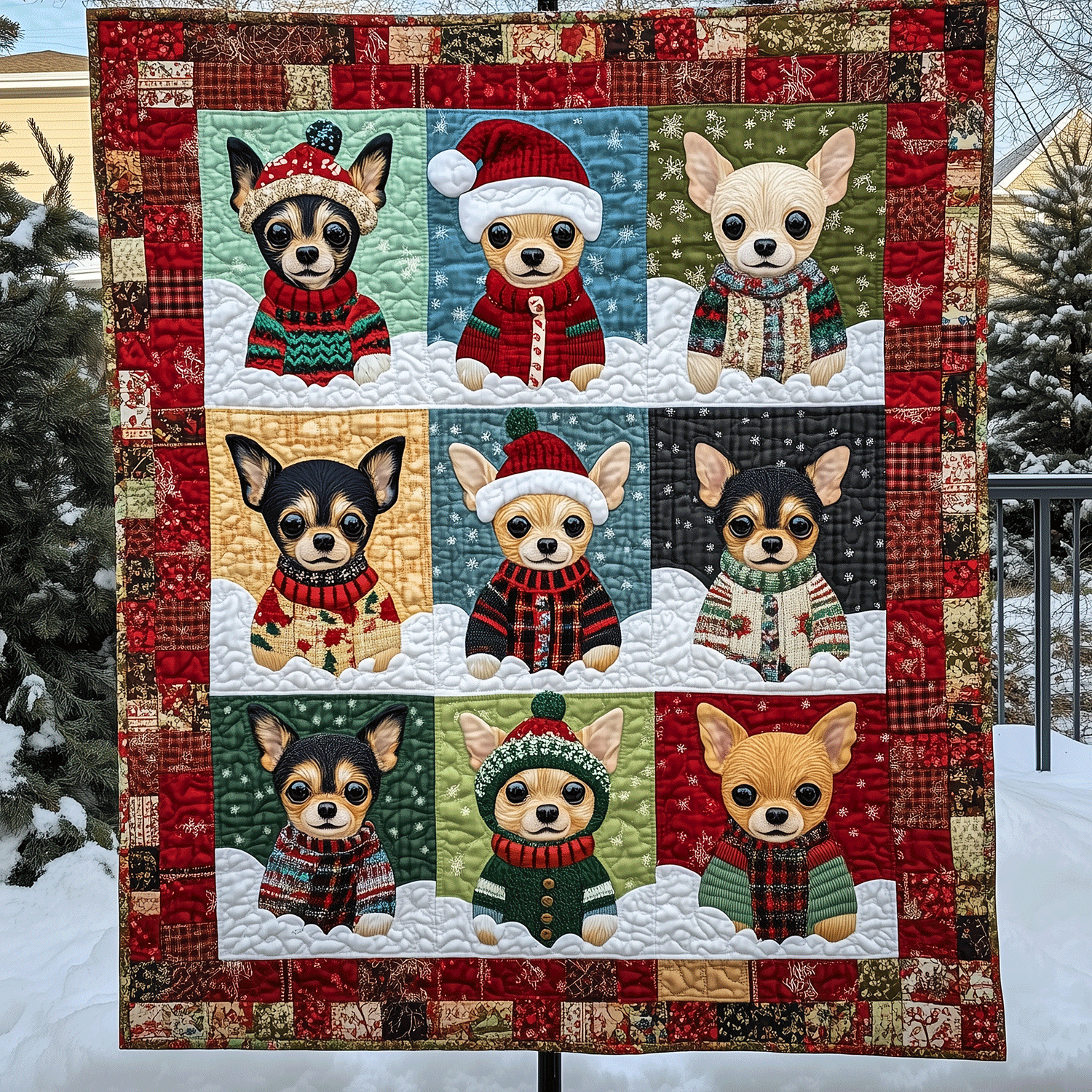 Chihuahua Santa Squad Art Quilt Hanging NCU0TH1617