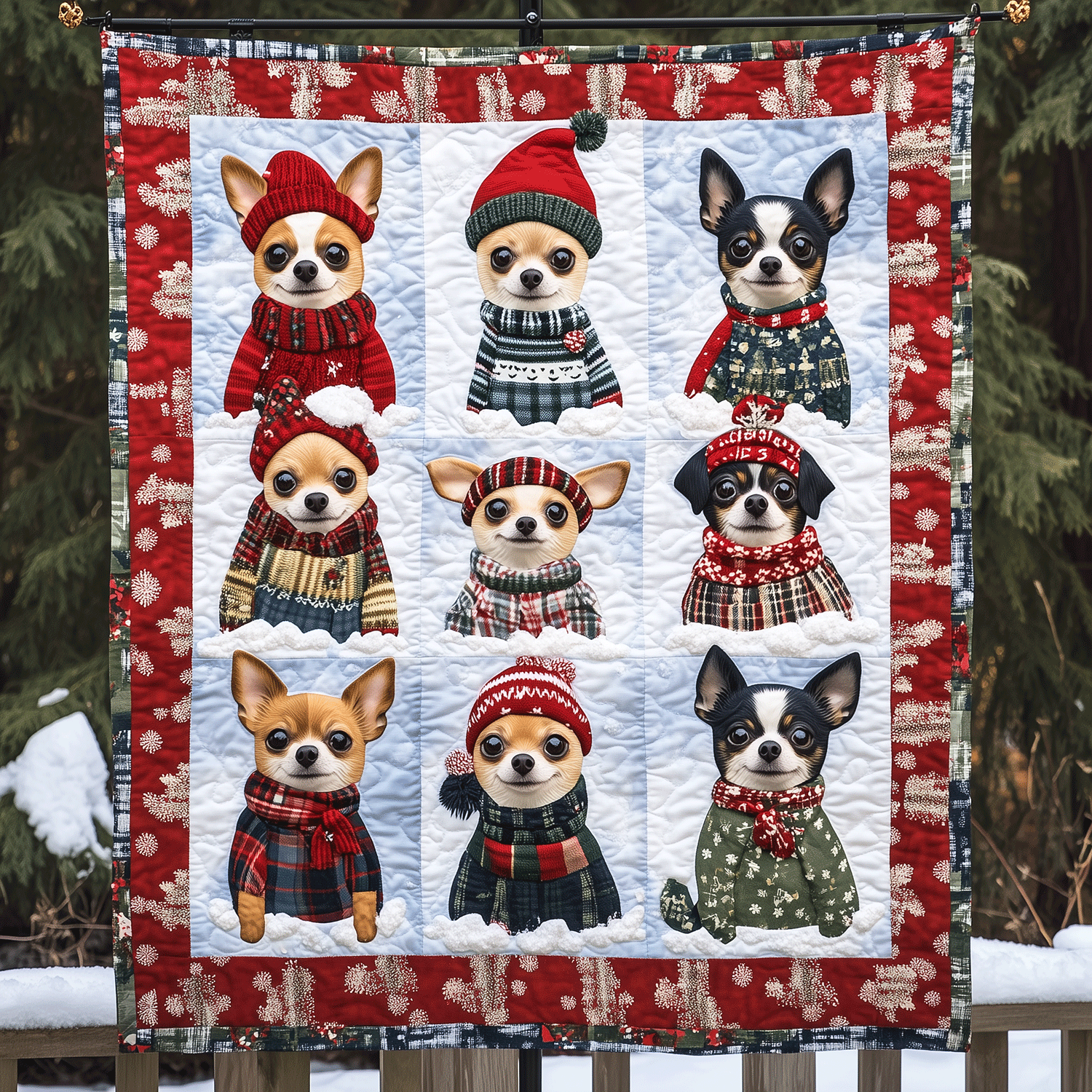 Chihuahua Winter Bliss Art Quilt Hanging NCU0TH1622