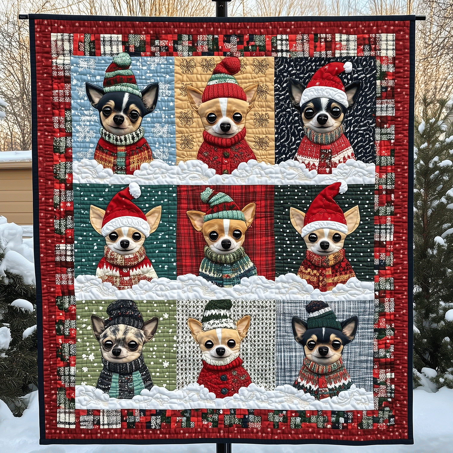 Chihuahua Xmas Crew Art Quilt Hanging NCU0TH1623