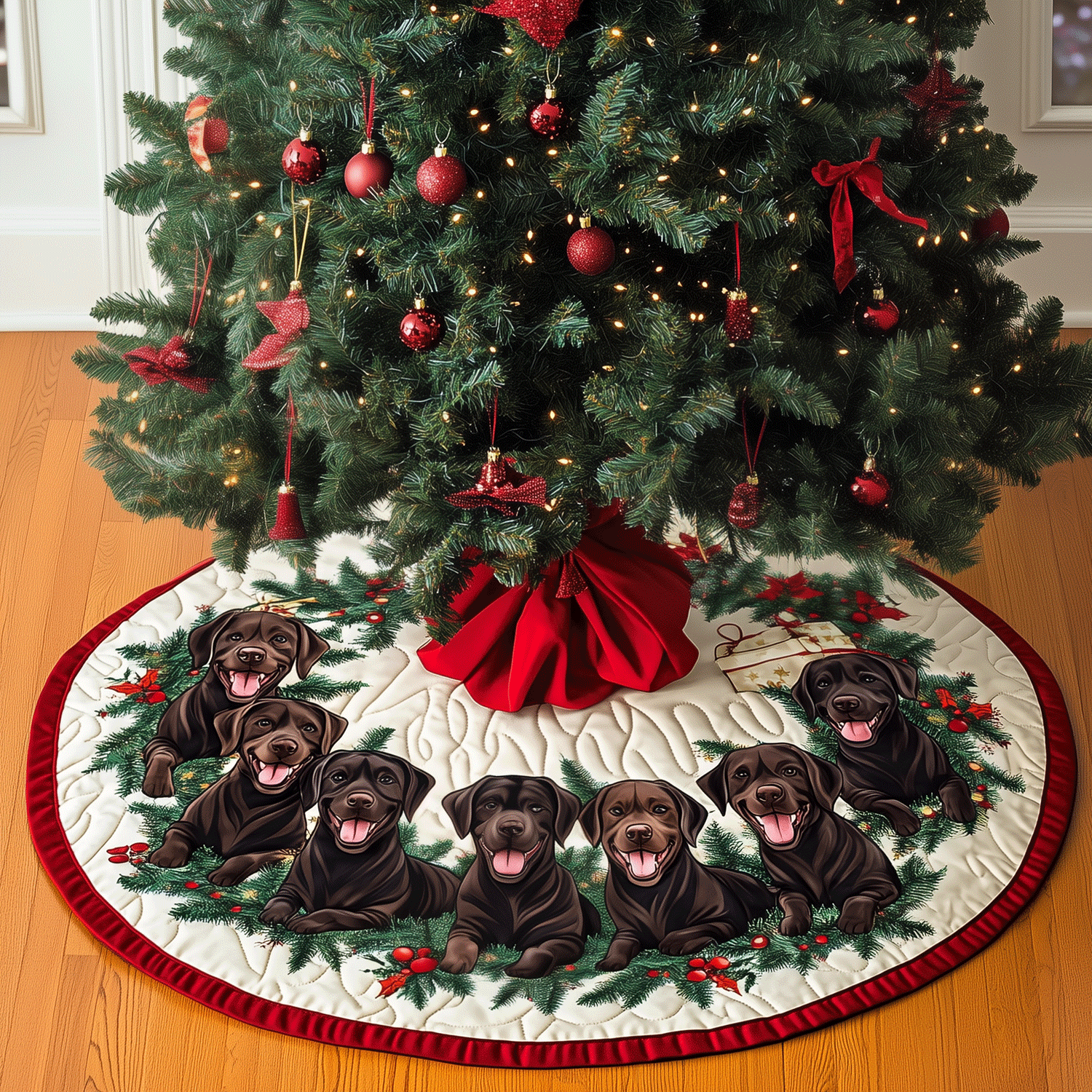 Chocolate Lab Quilted Christmas Tree Skirt NCU0TH2019