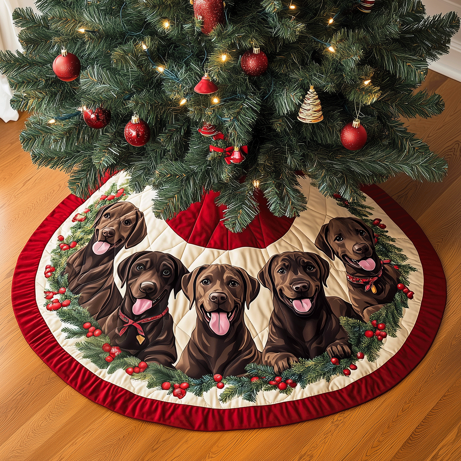 Chocolate Labrador Quilted Christmas Tree Skirt NCU0TH2018