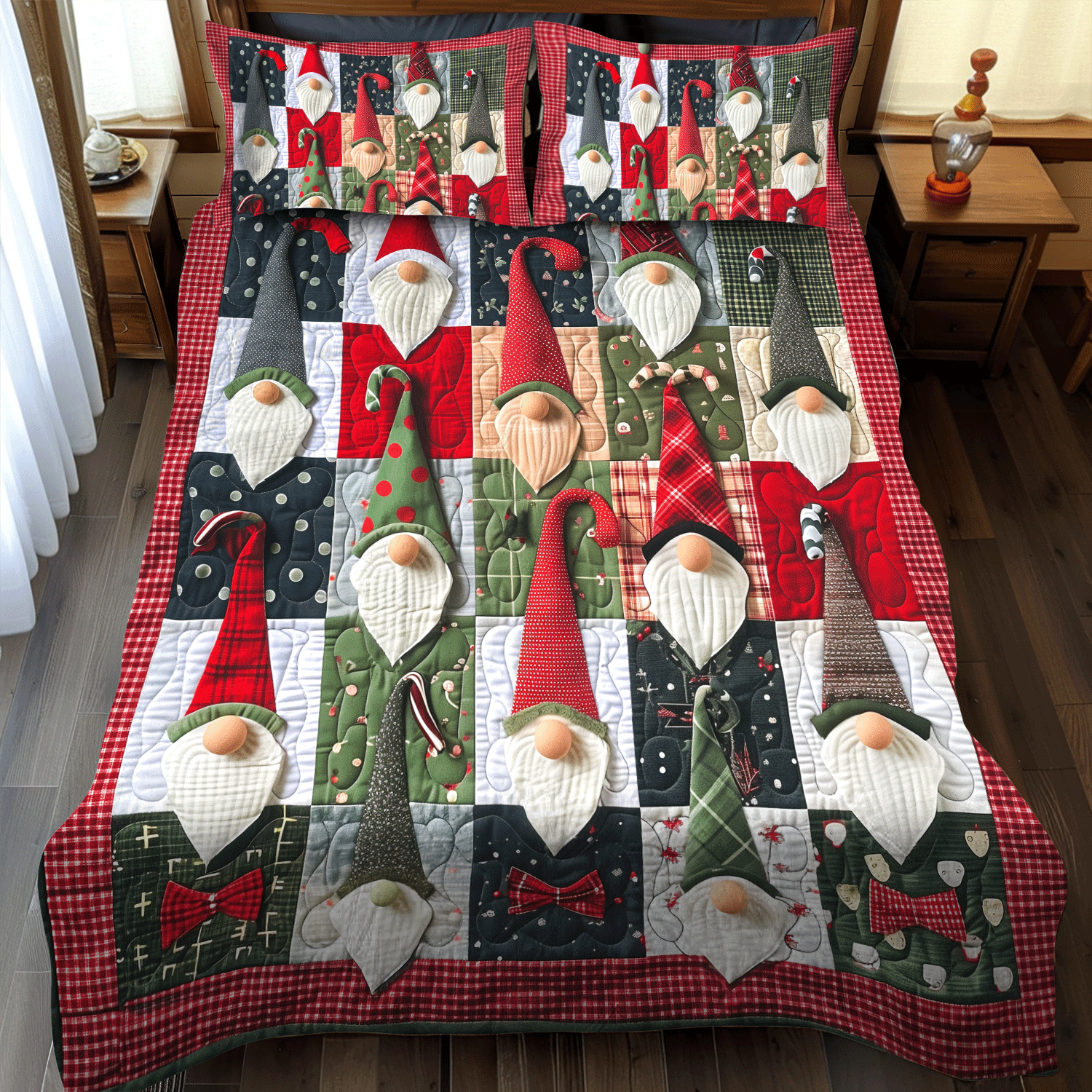 Christmas Gnome Quilted Bedding Set NCU0VT30