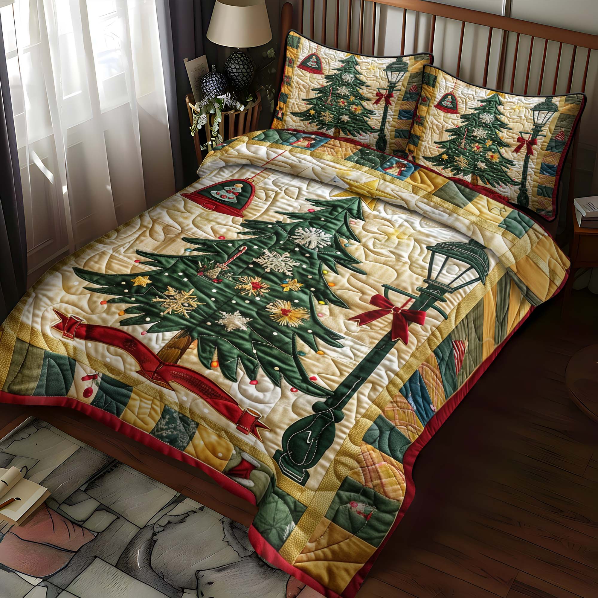 Christmas Trees Delight 3-Piece Quilted Bedding Set NCU0NT045