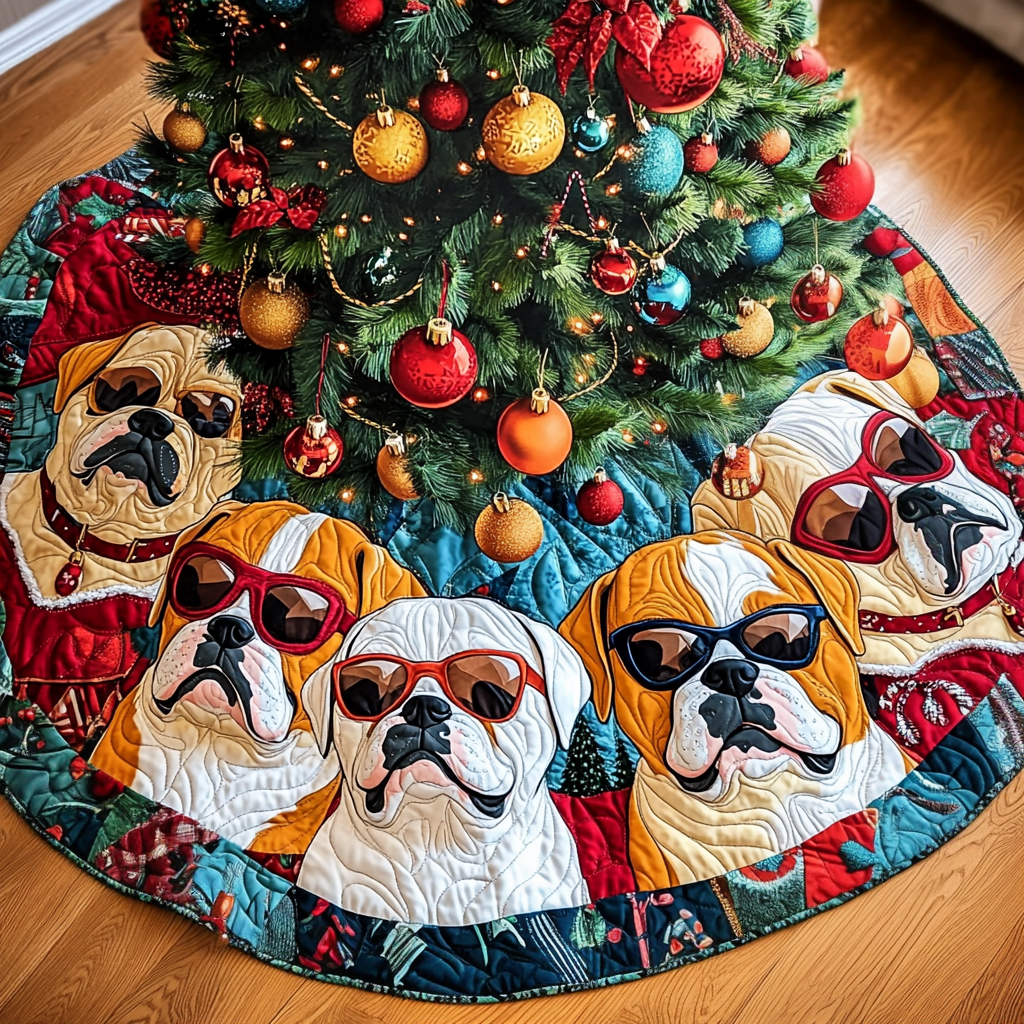 Christmas Bulldog In Style Christmas Quilted Tree Skirt NCU0DV1441