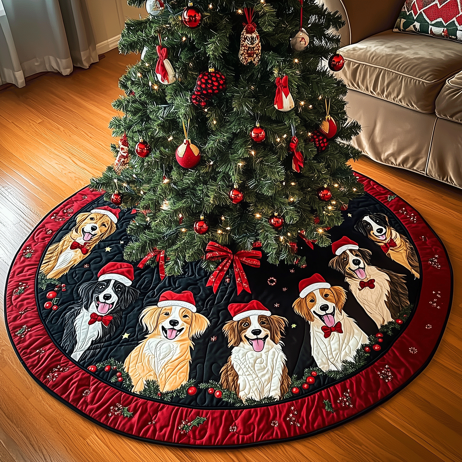 Christmas Canine Celebration Quilted Christmas Tree Skirt NCU0TH2059