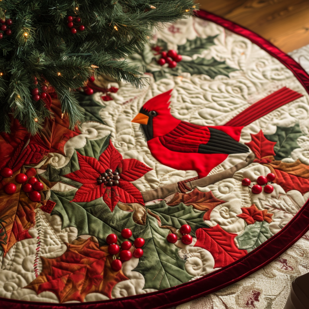 Christmas Cardinal Elegance Quilted Christmas Tree Skirt NCU0DV1080