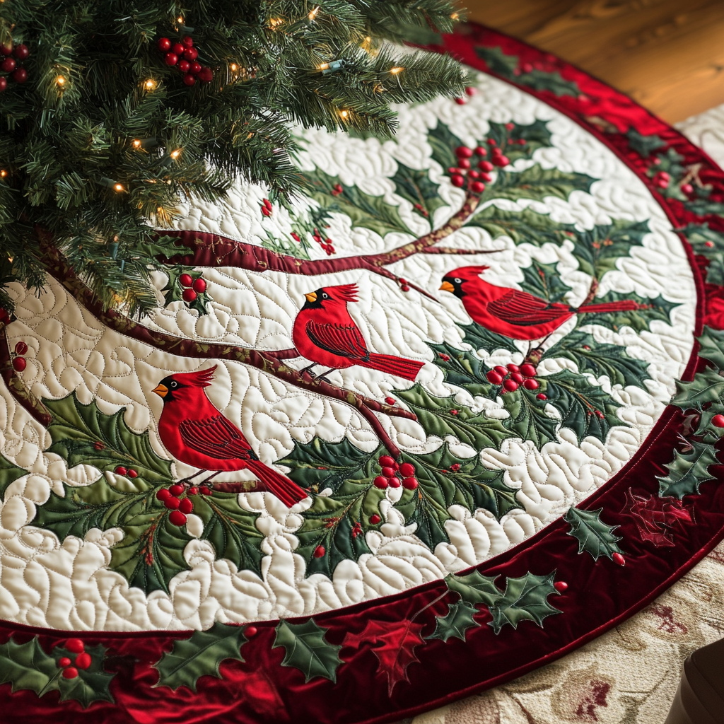 Christmas Cardinal Quilted Christmas Tree Skirt NCU0DV1041