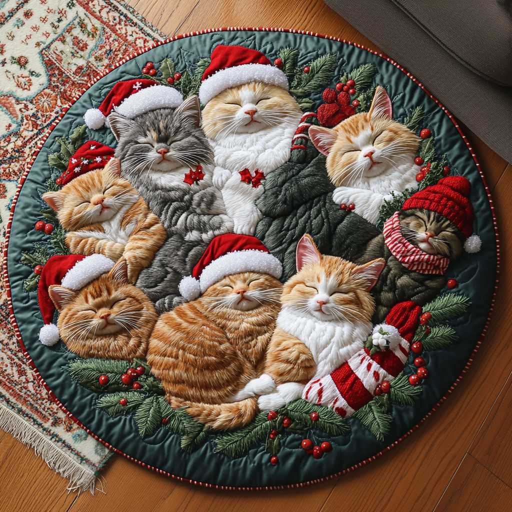 Christmas Cozy Catnap Quilted Round Mat NCU0DV1076