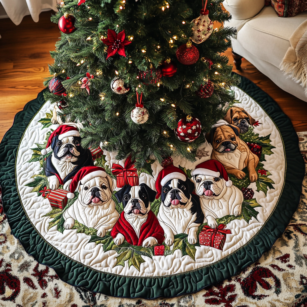 Christmas French Bulldog Christmas Quilted Tree Skirt NCU0DK1966