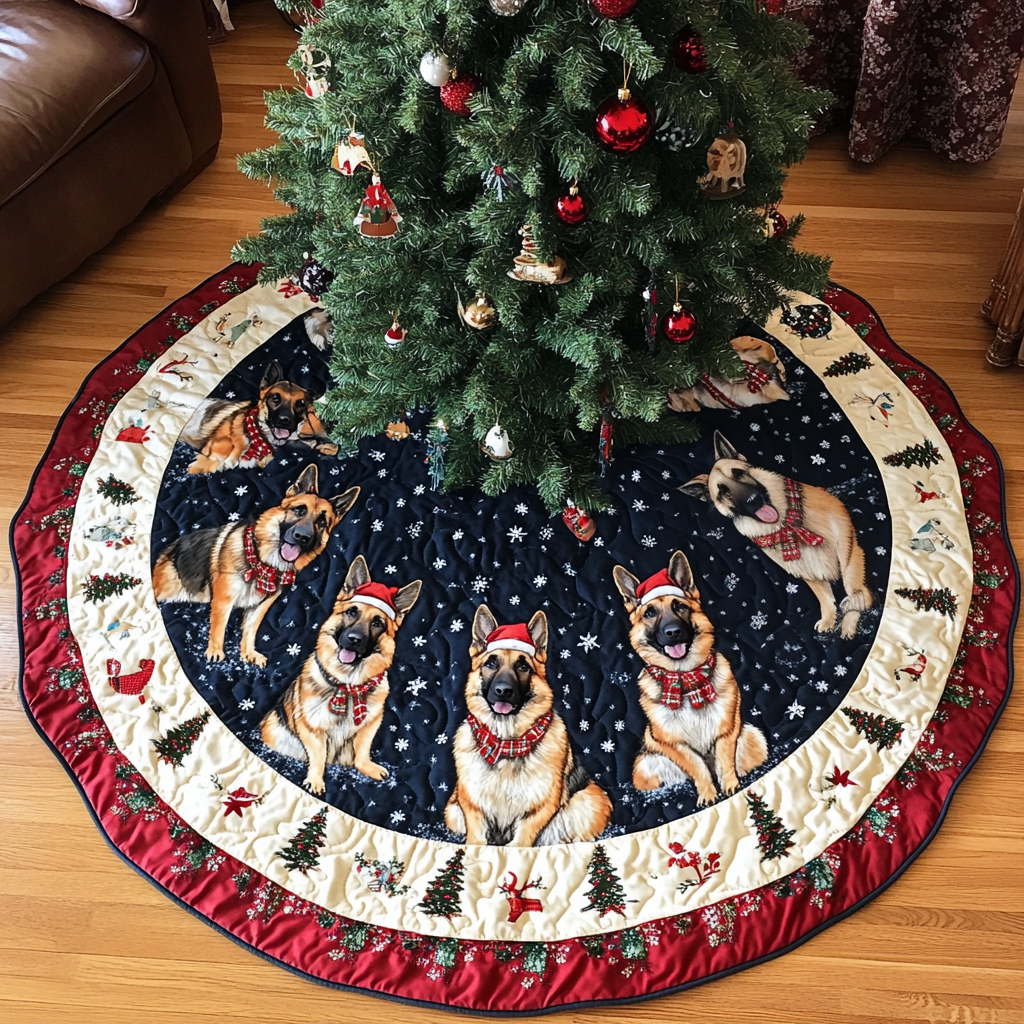 Christmas German Shepherd Christmas Quilted Tree Skirt NCU0DK1831