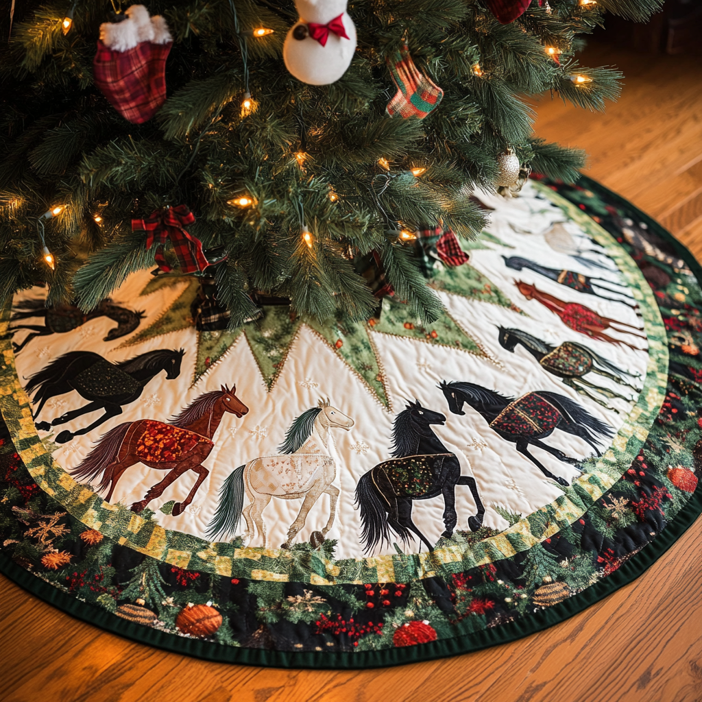 Christmas Horse Gathering Christmas Quilted Tree Skirt NCU0DV1476