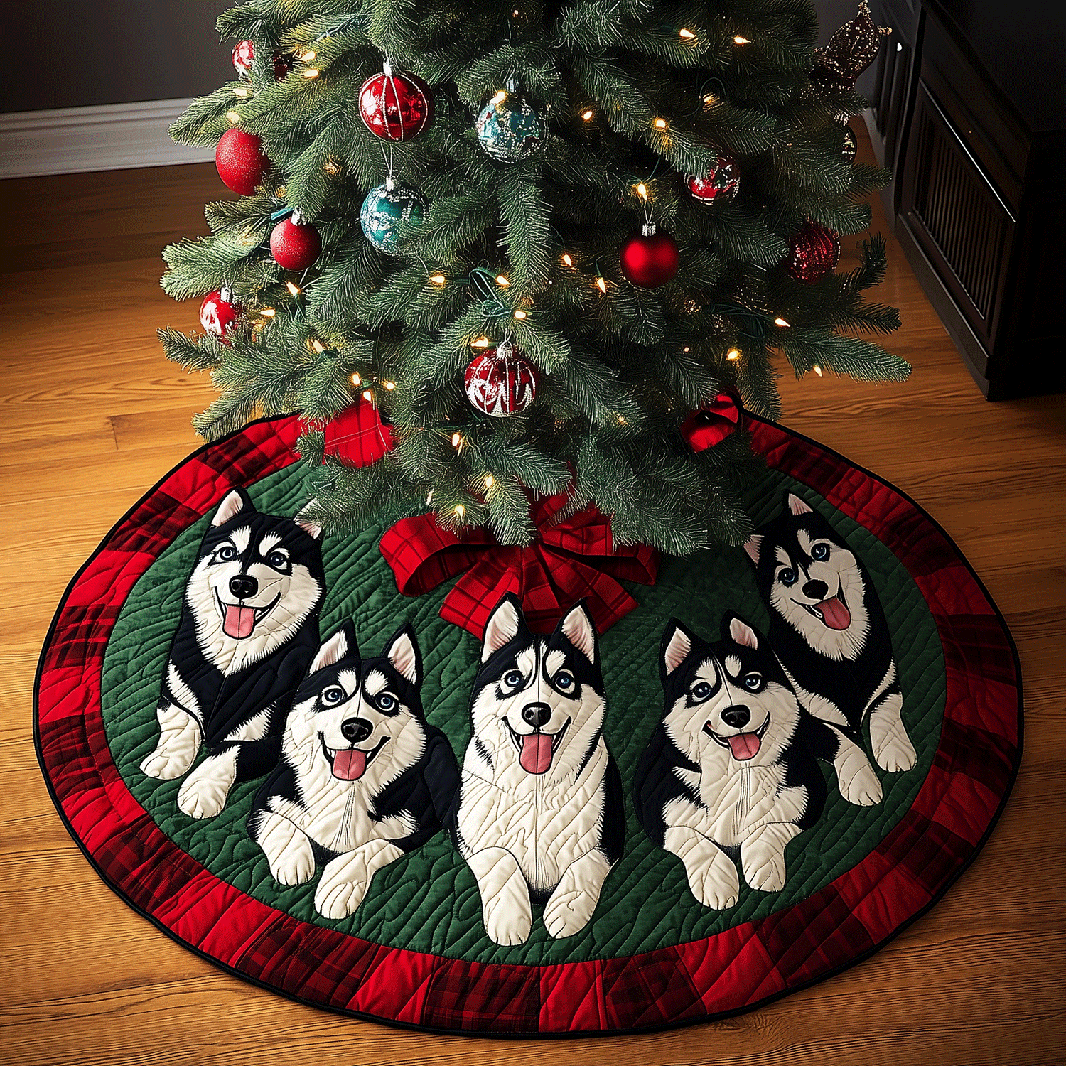 Christmas Husky Delight Quilted Christmas Tree Skirt NCU0TH2029