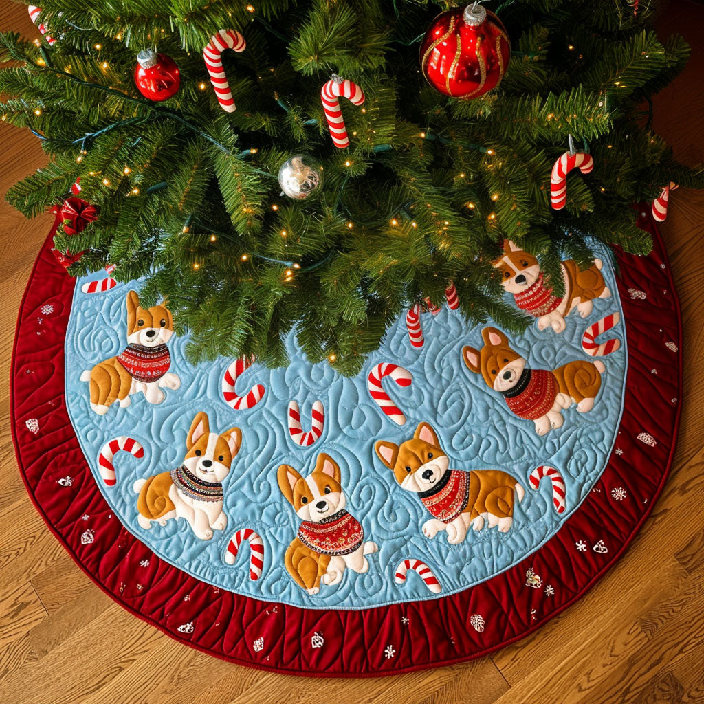 Christmas Joy Corgis Quilted Christmas Tree Skirt NCU0PT1474