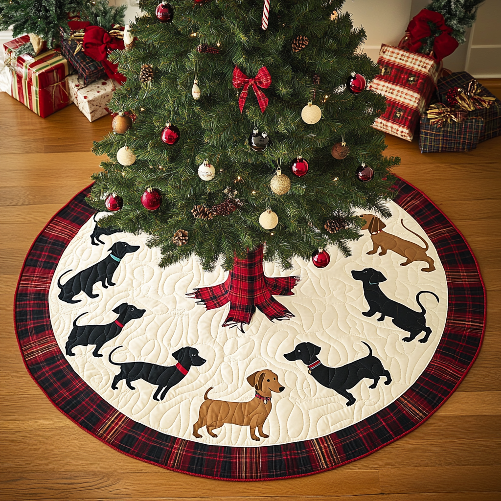 Christmas Plaid Dachshund Chritstmas Quilted Tree Skirt NCU0DV1341