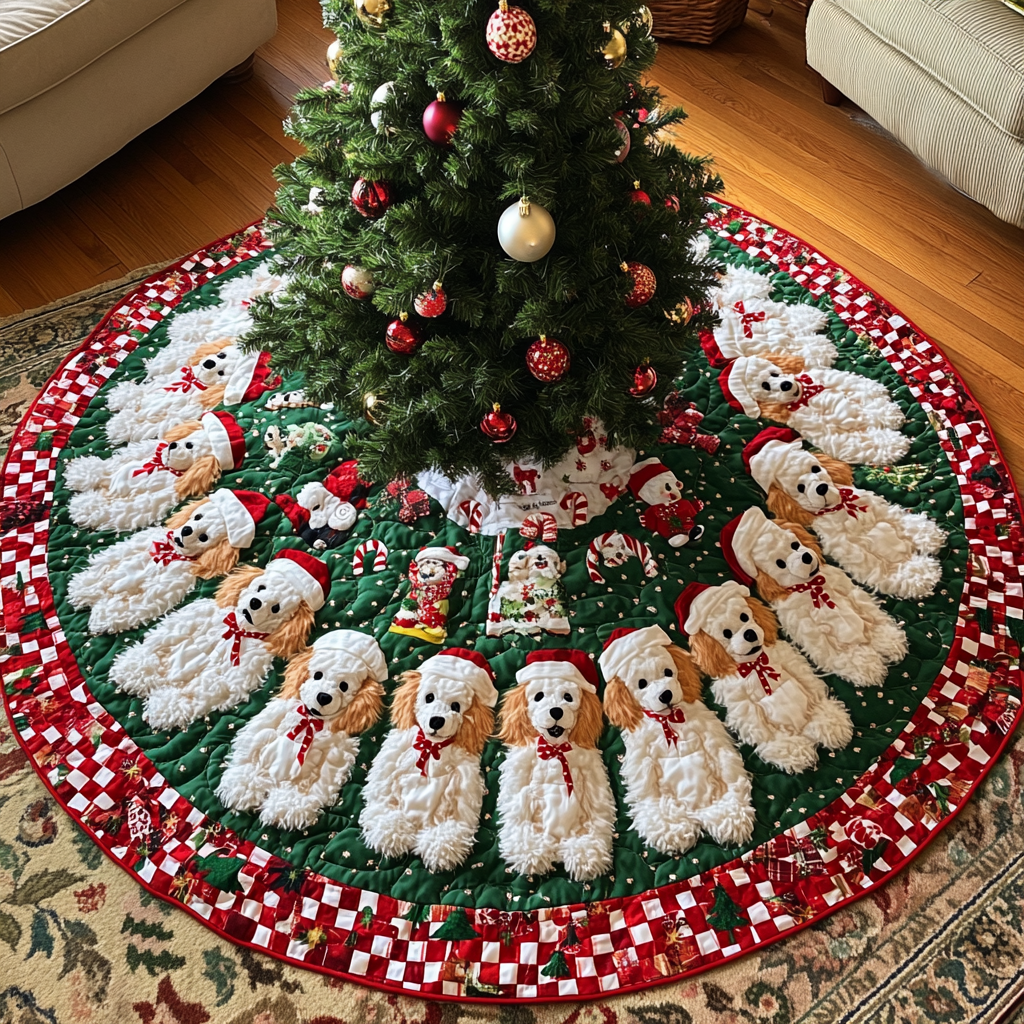 Christmas Poodle Christmas Quilted Tree Skirt NCU0DK1751