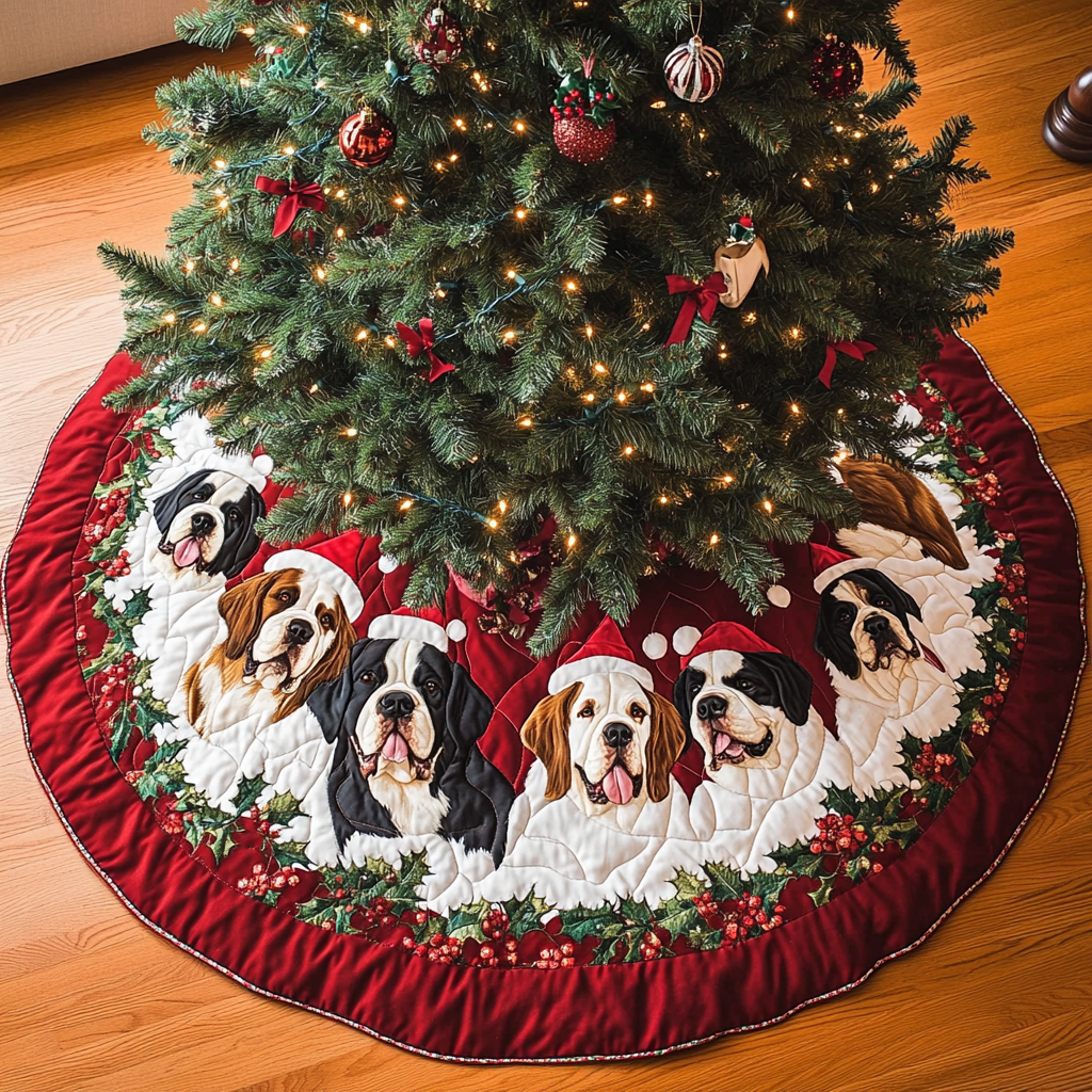 Christmas Saint Bernard Christmas Quilted Tree Skirt NCU0DK1790